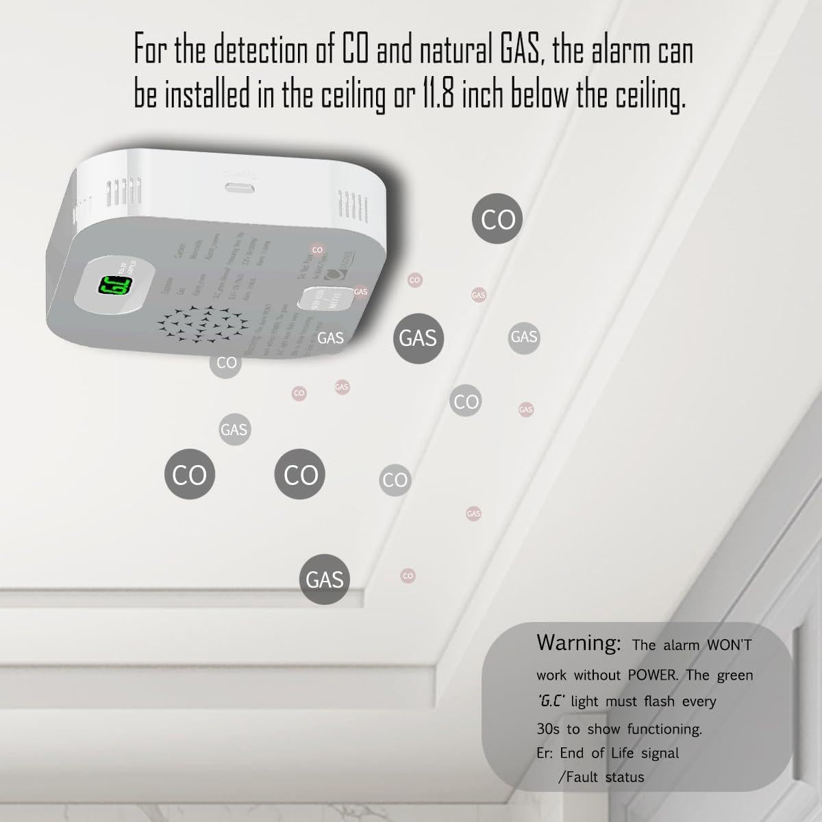 Alarma de Monóxido de Carbono y Gas CAZONER GC580 10 Años