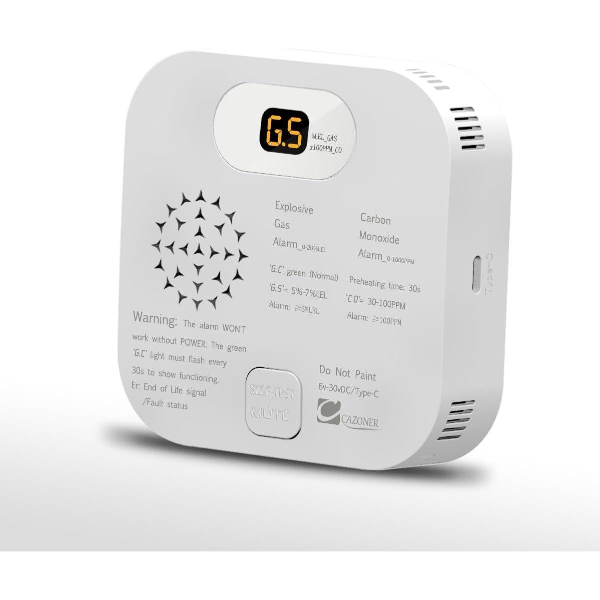 Alarma de Monóxido de Carbono y Gas CAZONER GC580 10 Años