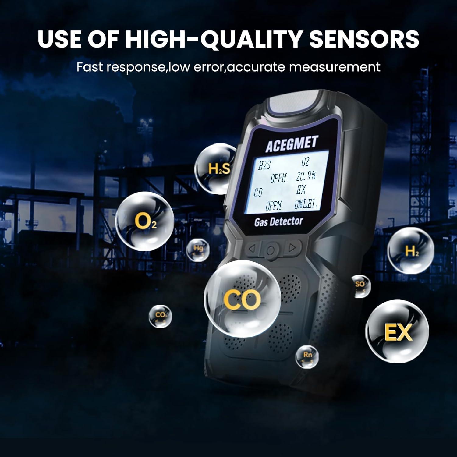 Detector de Gas ACEGMET 4 Gases H2S, O2, CO, LEL Recargable