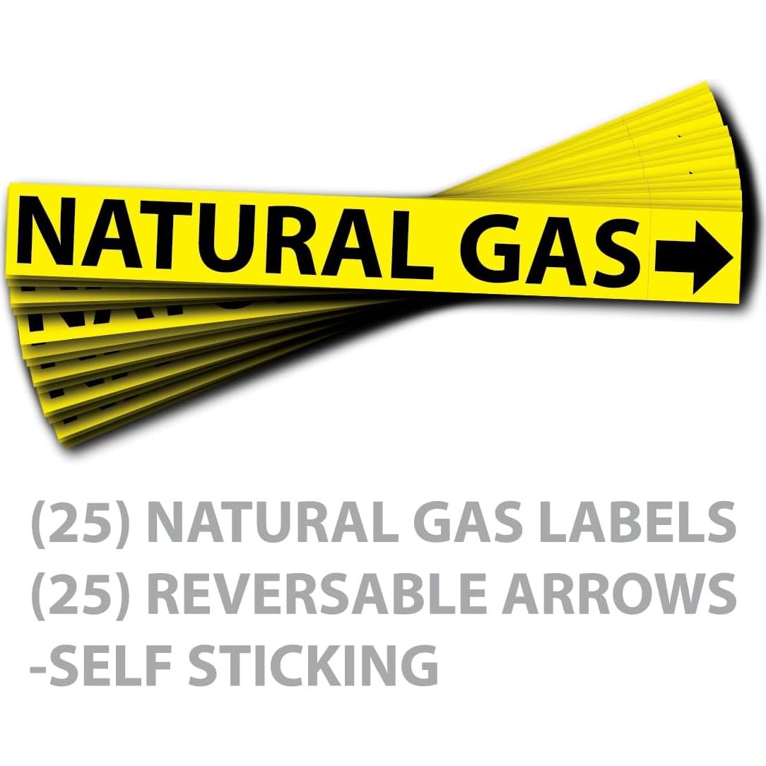 Etiquetas de Tubería de Gas Natural Wrapco 25 Pack Autoadhesivas