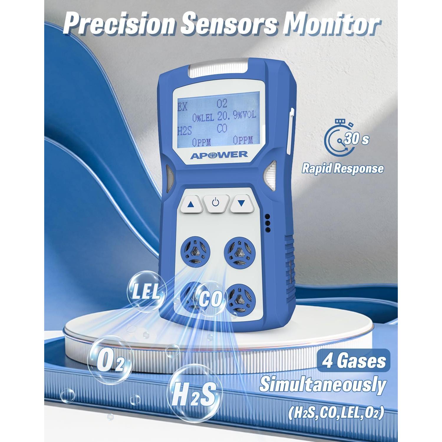 Detector de Gas APOWER GD-2 4 Gases H2S CO LEL O2 Portátil