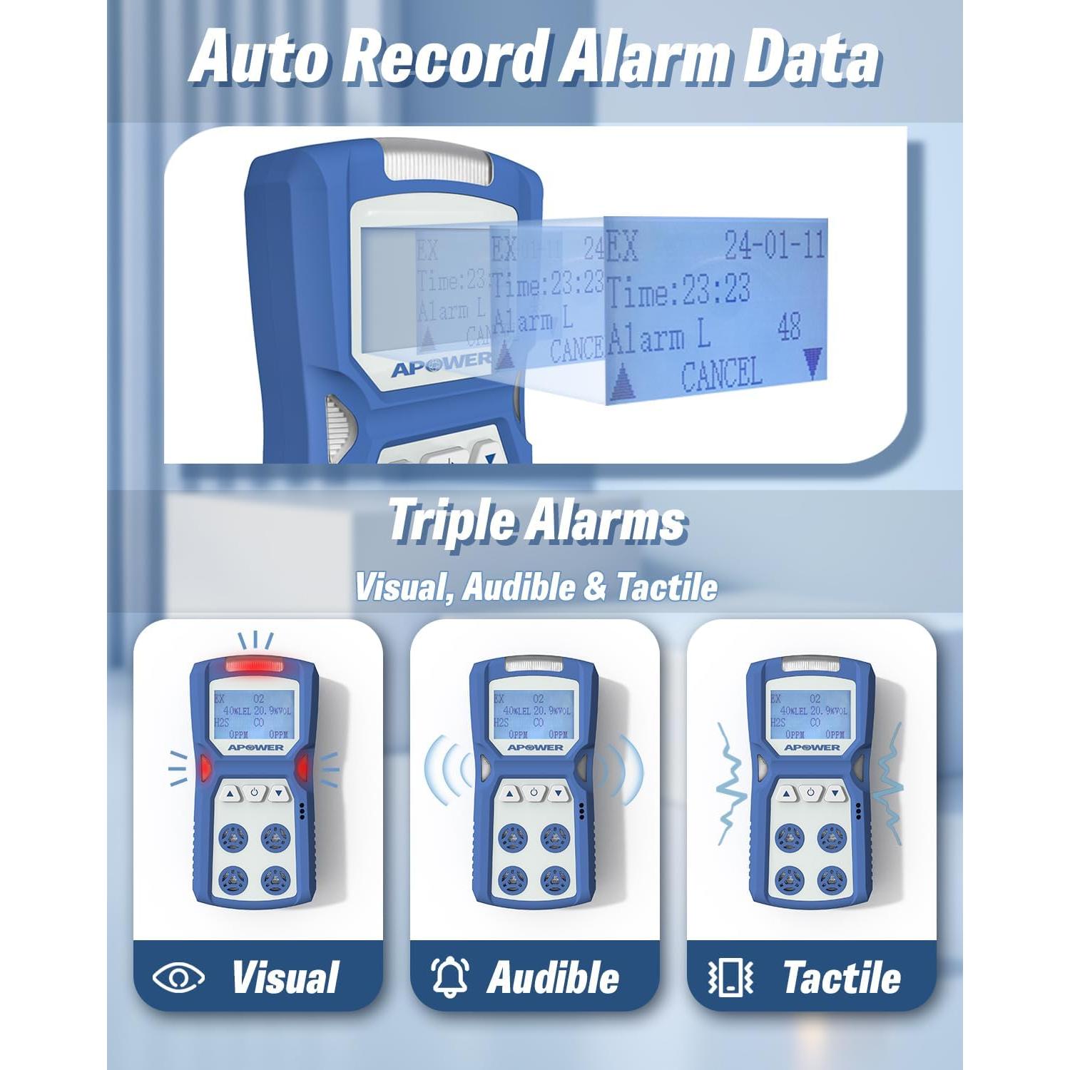Detector de Gas APOWER GD-2 4 Gases H2S CO LEL O2 Portátil