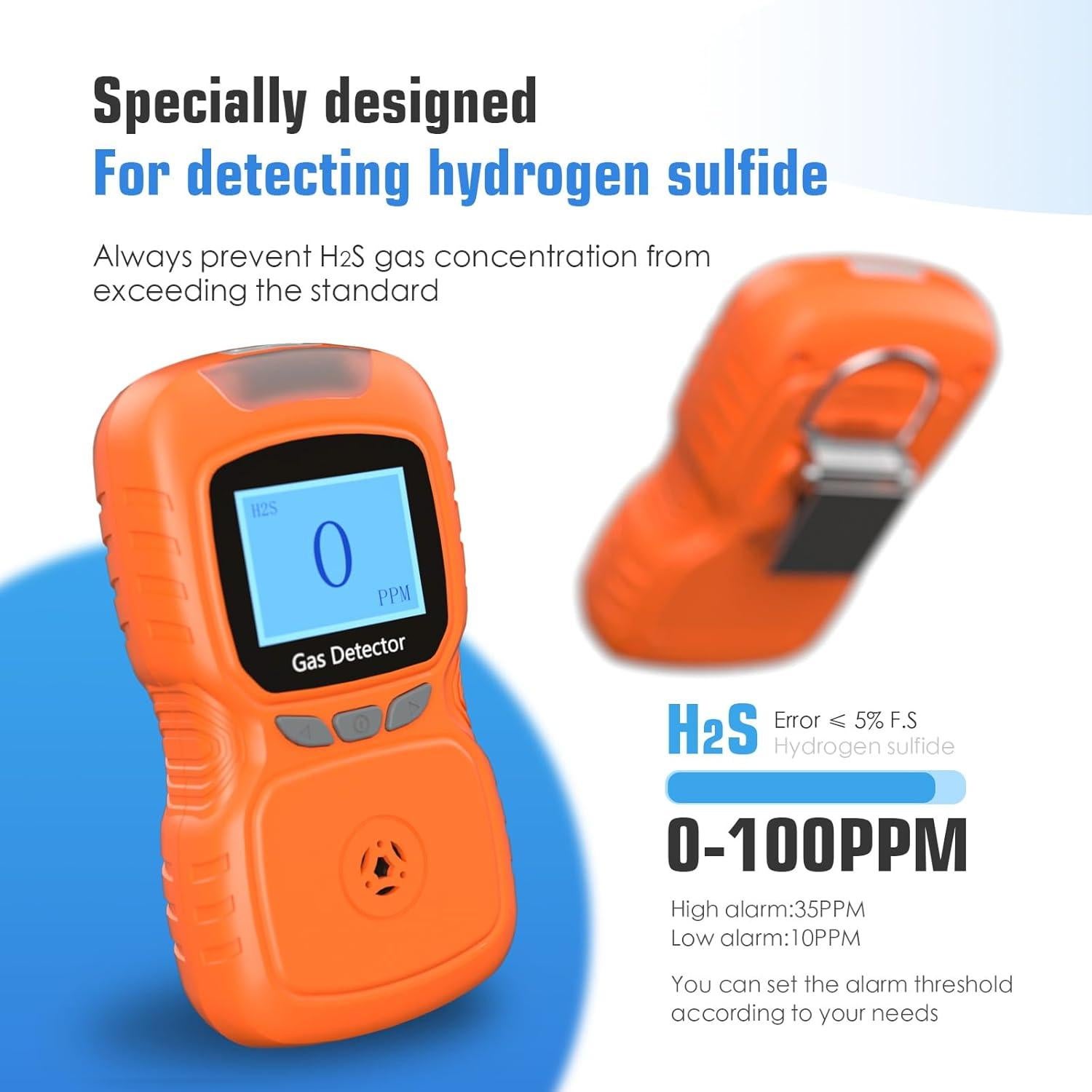 Detector de Gas H2S Genérico Portátil Clip On Impermeable