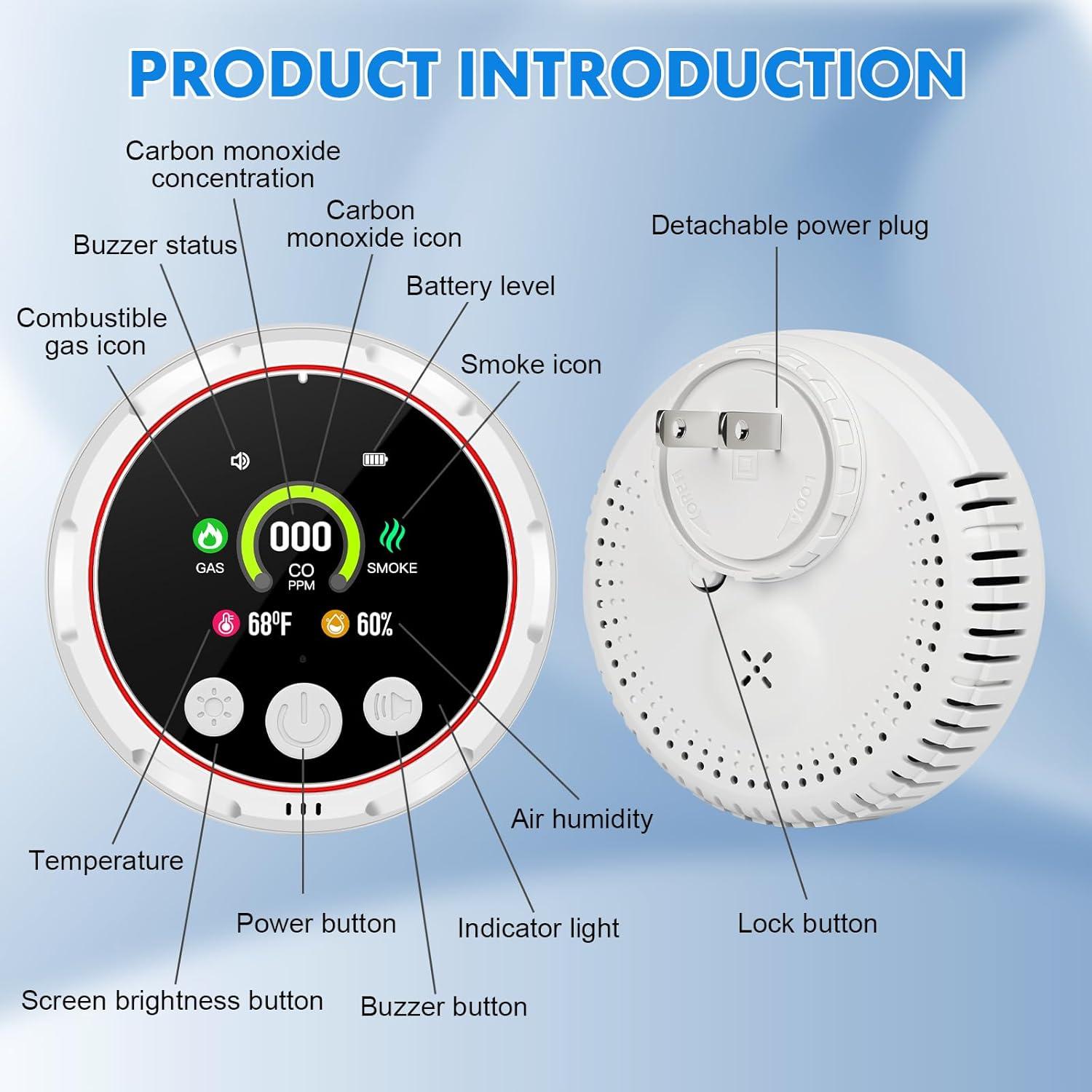 Detector de Monóxido de Carbono Chyuuie HD13 5-en-1 Enchufable