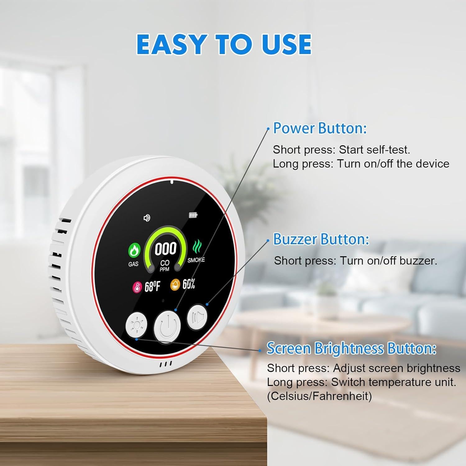 Detector de Monóxido de Carbono Chyuuie HD13 5-en-1 Enchufable