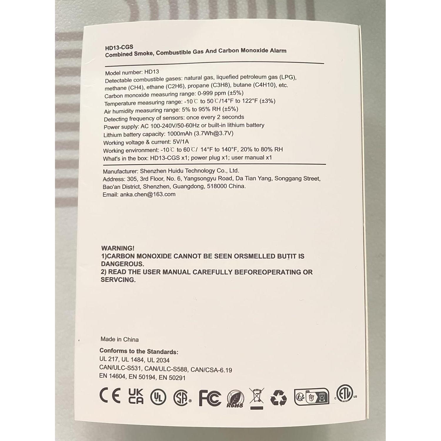 Detector de Monóxido de Carbono Chyuuie HD13 5-en-1 Enchufable