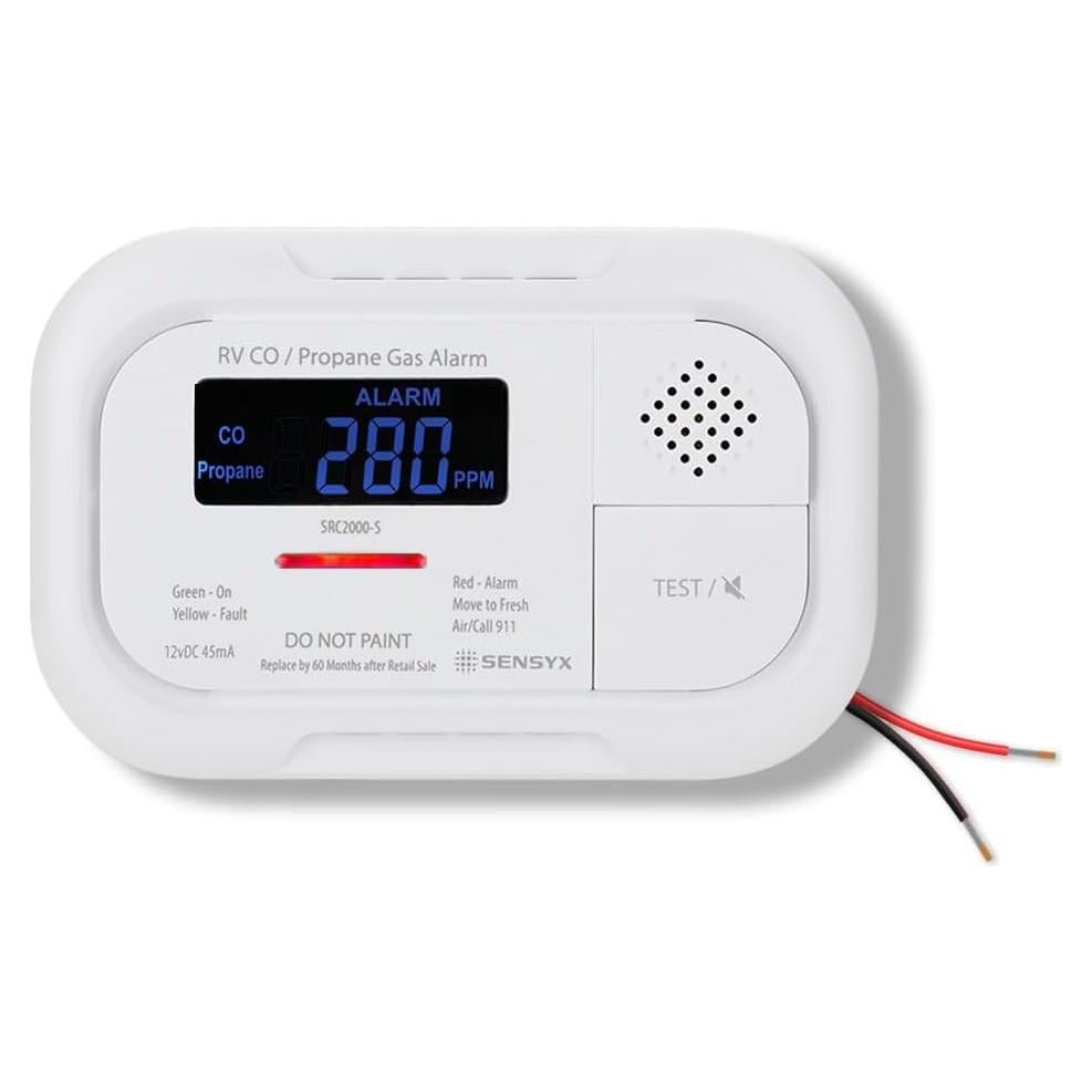 RV Carbon Monoxide & Propane Dual Gas Detector - Surface Mount - Hard-Wired DC 12V, Large LCD Display, 85dB Loud Alarm, Easy Reset/Test Button - Ultimate Safety for Your Adventures (White)