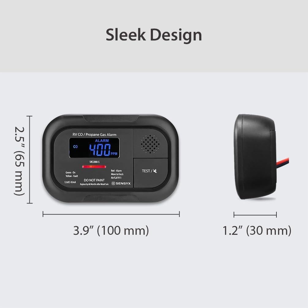 RV Carbon Monoxide & Propane Dual Gas Detector - Surface Mount - Hard-Wired DC 12V, Large LCD Display, 85dB Loud Alarm, Easy Reset/Test Button - Ultimate Safety for Your Adventures (White)
