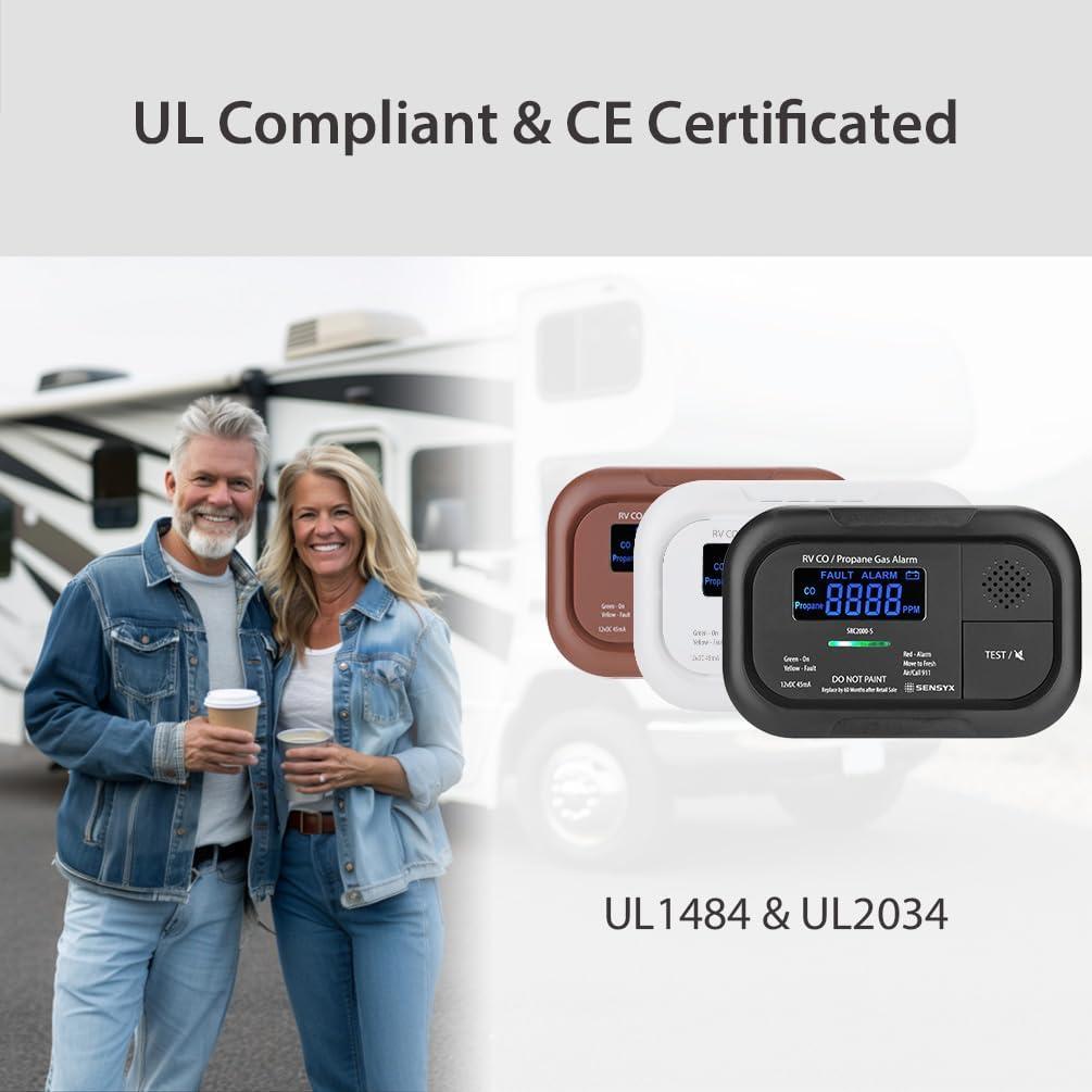 RV Carbon Monoxide & Propane Dual Gas Detector - Surface Mount - Hard-Wired DC 12V, Large LCD Display, 85dB Loud Alarm, Easy Reset/Test Button - Ultimate Safety for Your Adventures (White)