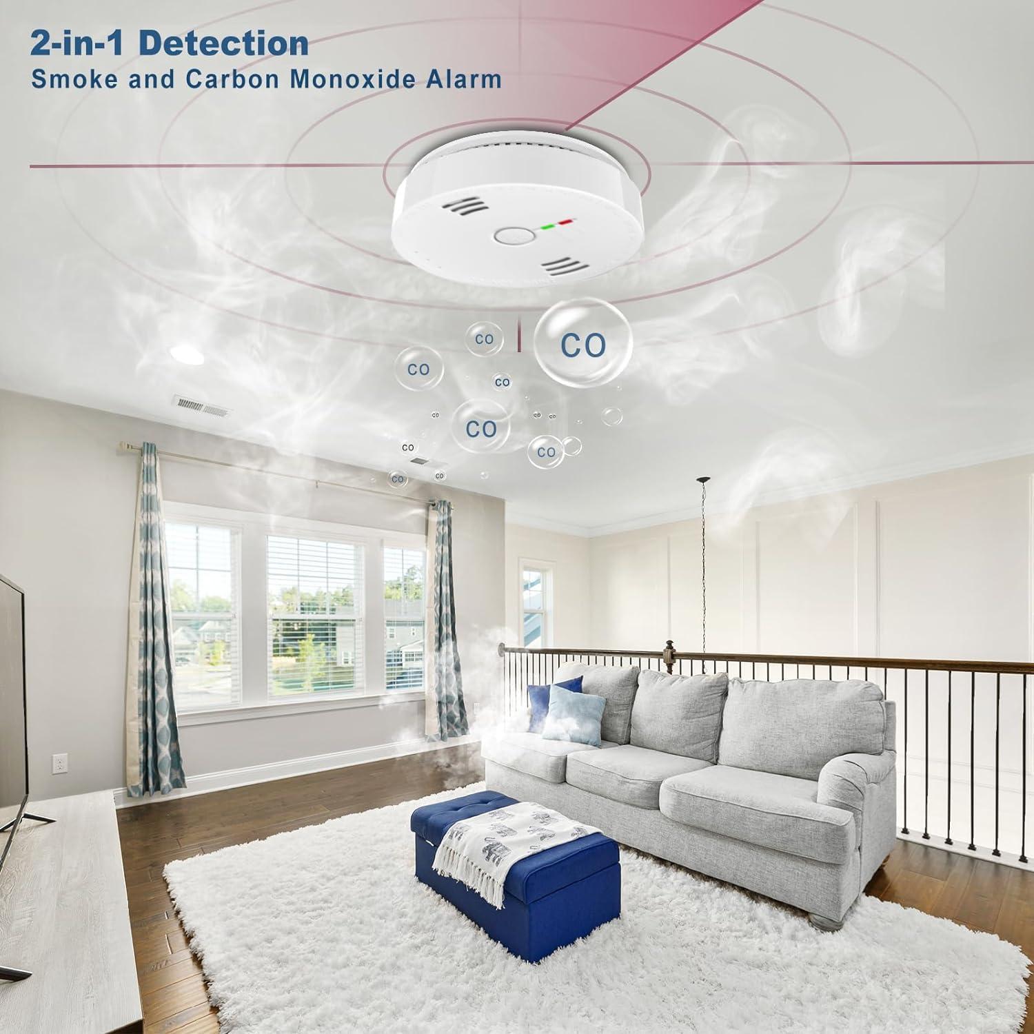 Detector de Humo y Monóxido de Carbono GLBSUNION, Paquete de 2