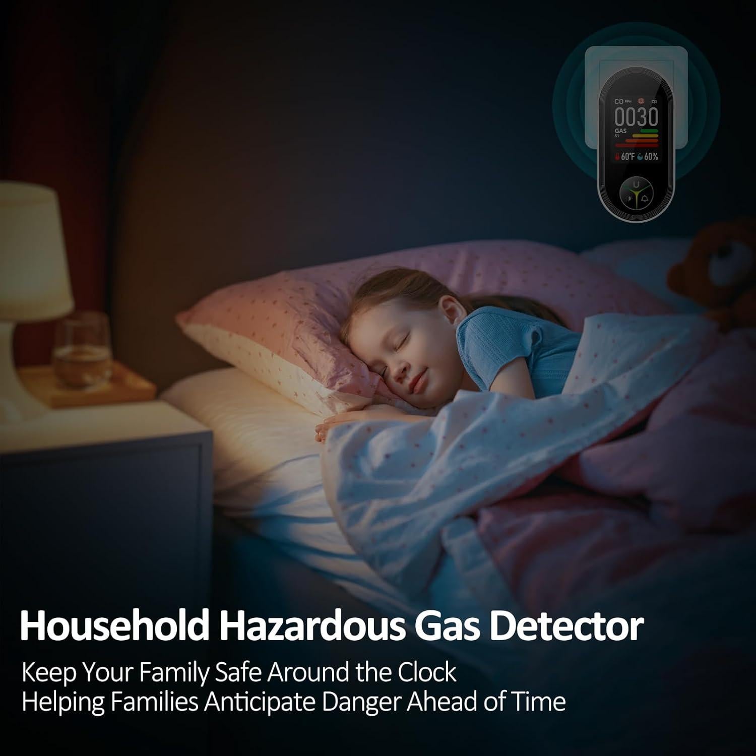 Detector de Monóxido de Carbono y Gas Kalawen 4-en-1 Enchufable