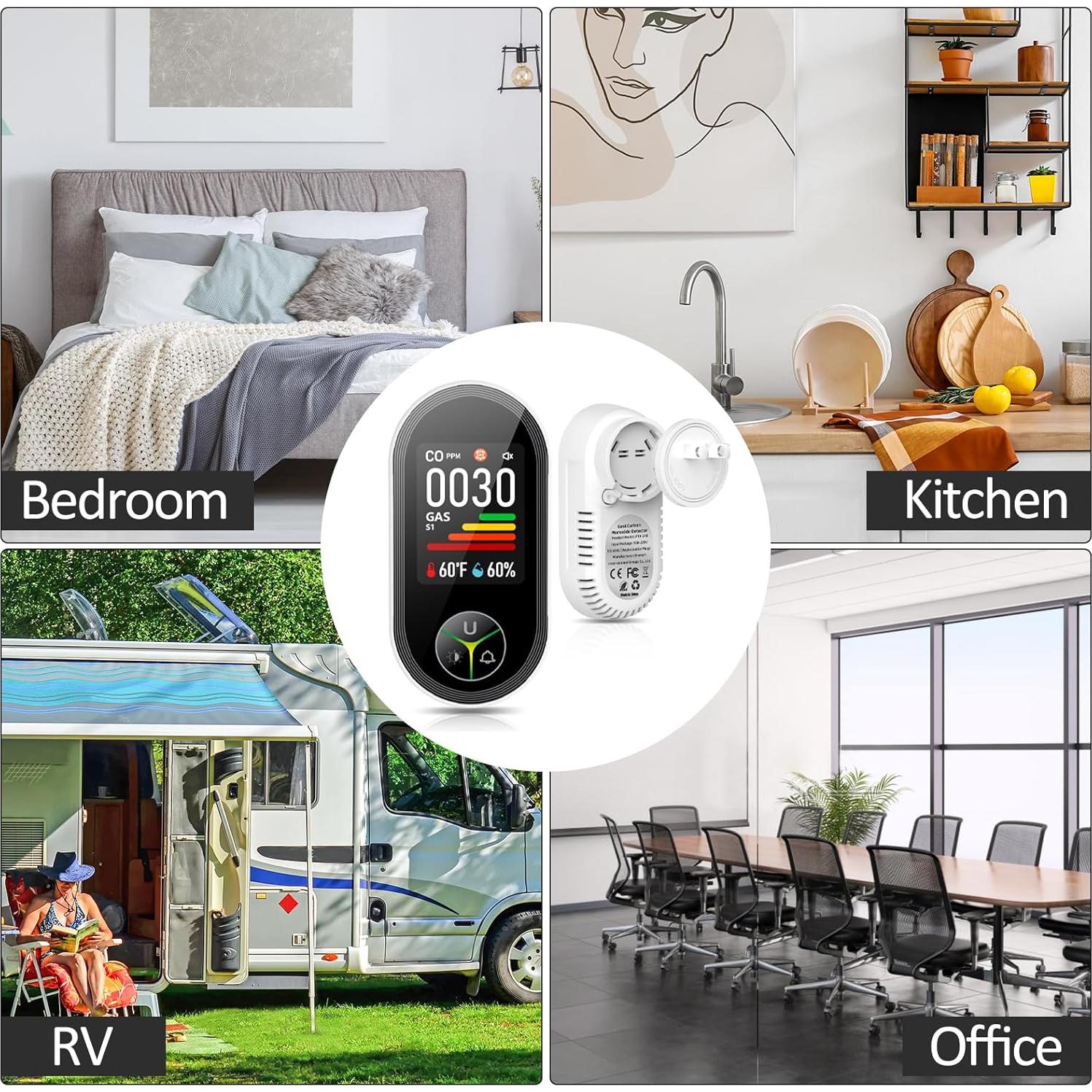 Detector de Monóxido de Carbono y Gas Kalawen 4-en-1 Enchufable