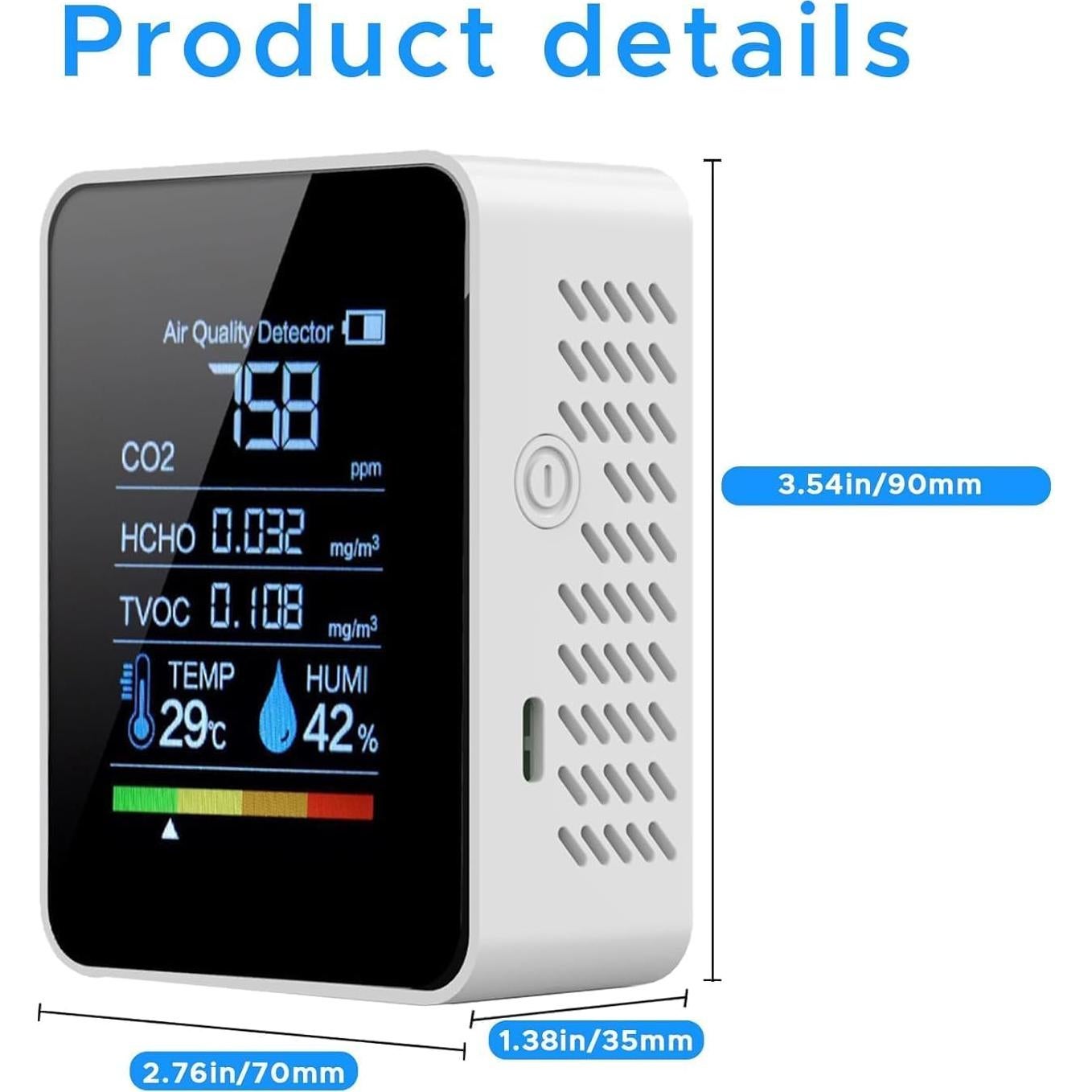 Monitor de Calidad del Aire 5 en 1 Loovett Blanco - CO2, HCHO, TVOC