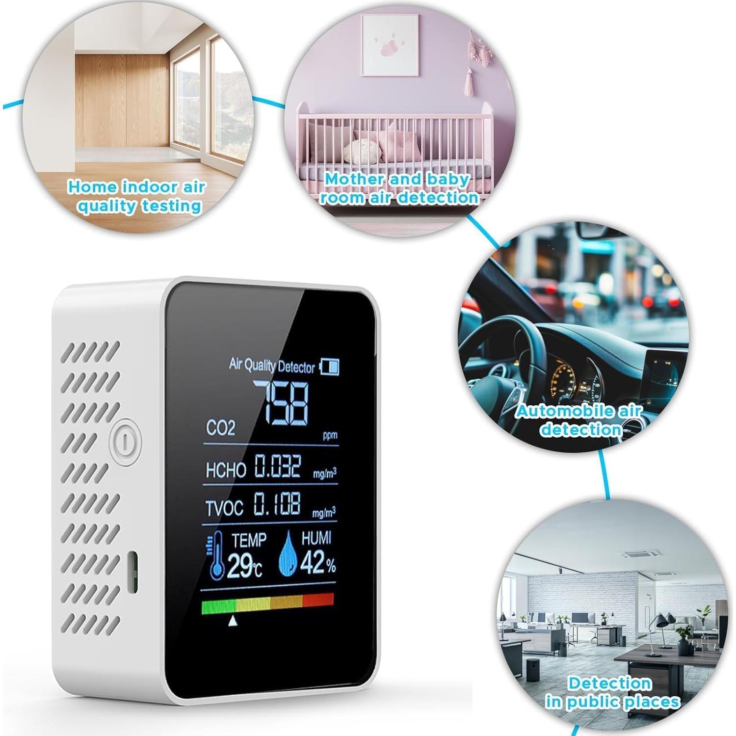 Monitor de Calidad del Aire 5 en 1 Loovett Blanco - CO2, HCHO, TVOC