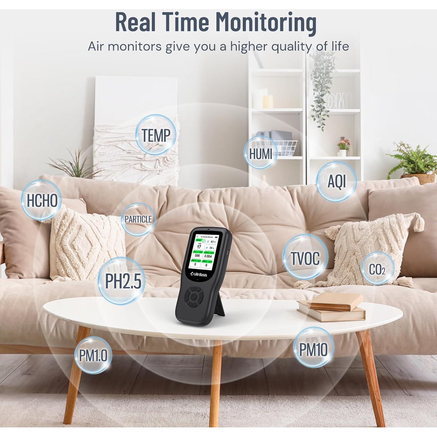 Monitor de Calidad del Aire LifeBasis 11-en-1 Portátil Negro