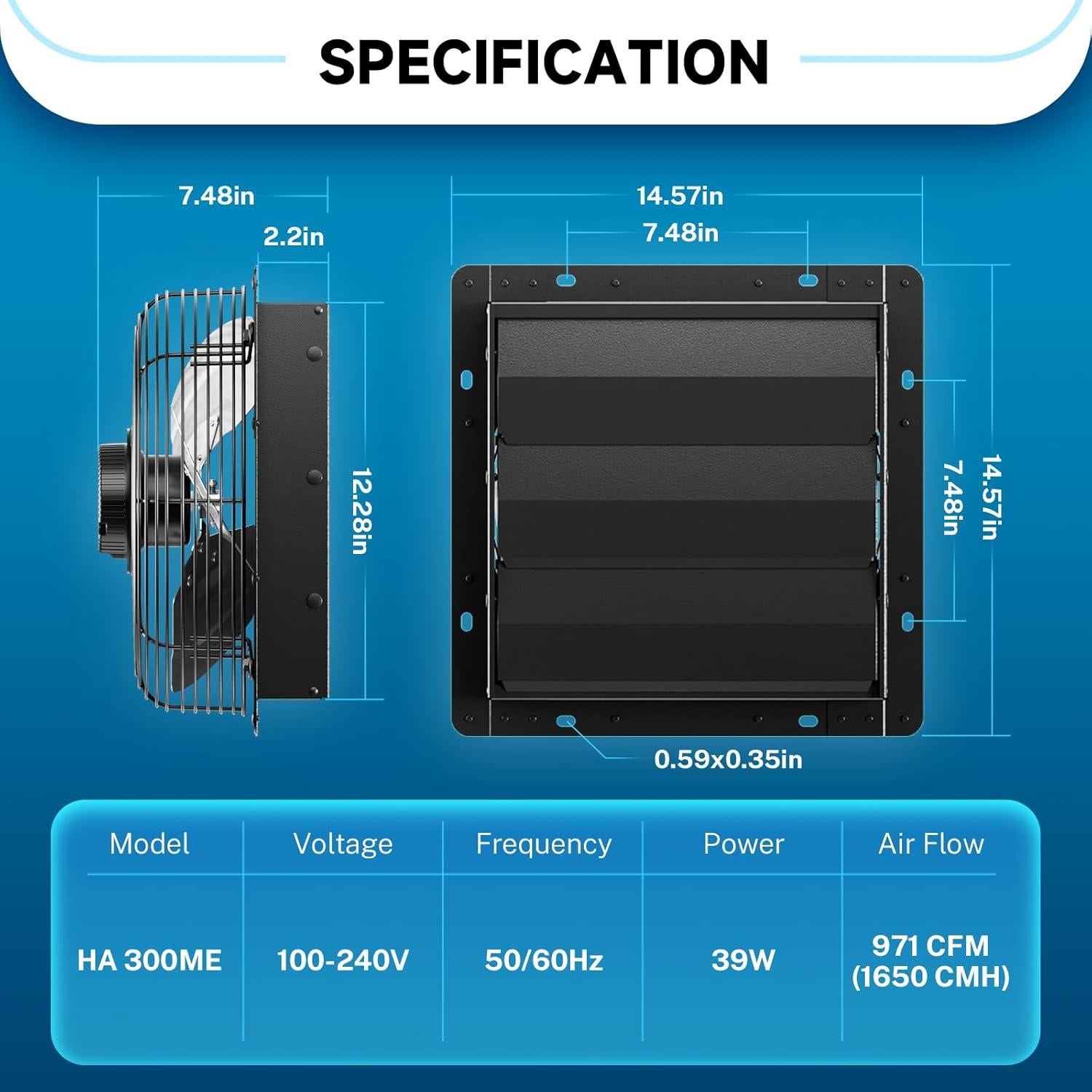 Ventilador de Escape Hon&Guan 30 cm con Controlador Inteligente
