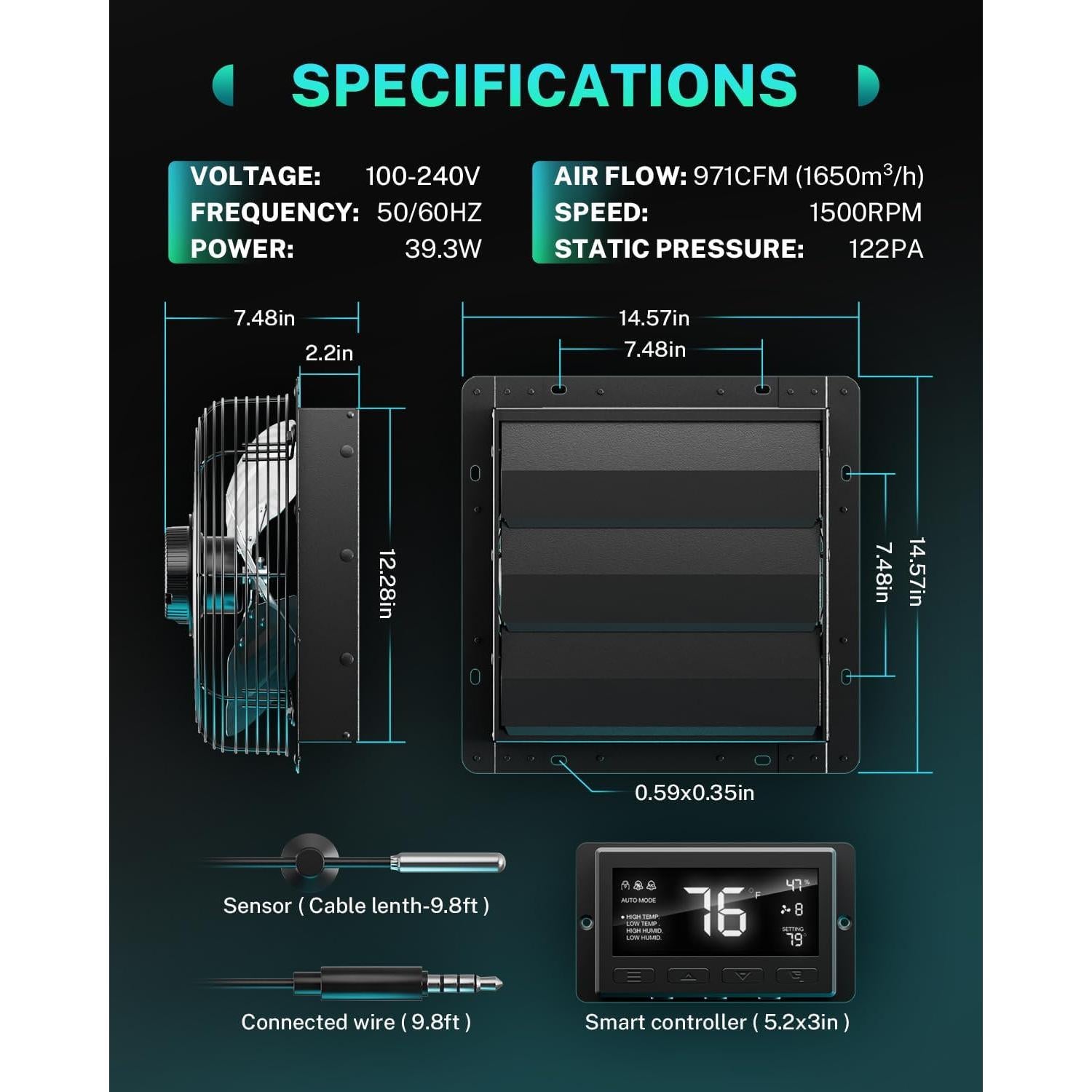 Ventilador de Escape HG Power 30 cm con Termostato Inteligente