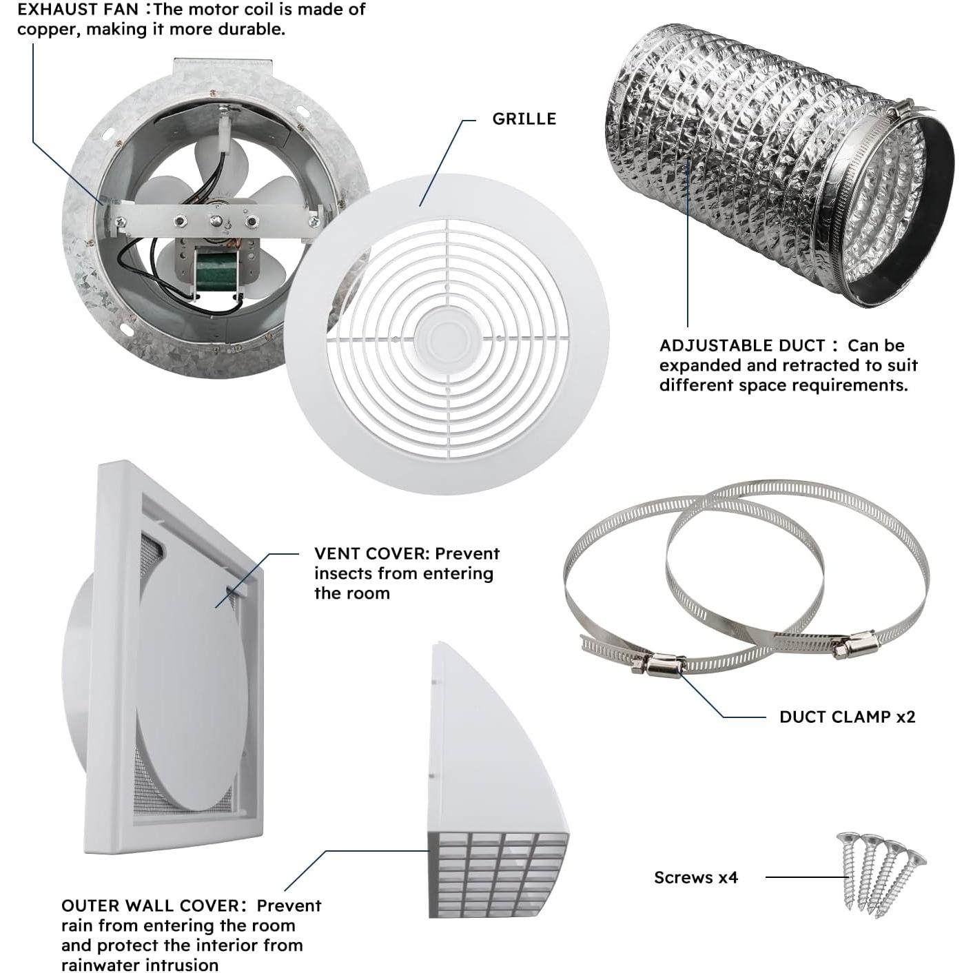 Ventilador de Escape Quini K1, 6" (15.24 cm), 80 CFM, Pared