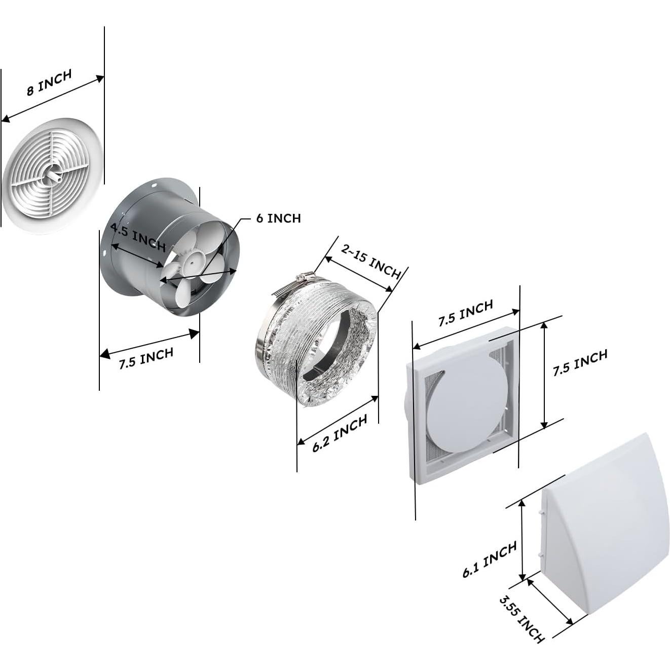 Ventilador de Escape Quini K1, 6" (15.24 cm), 80 CFM, Pared