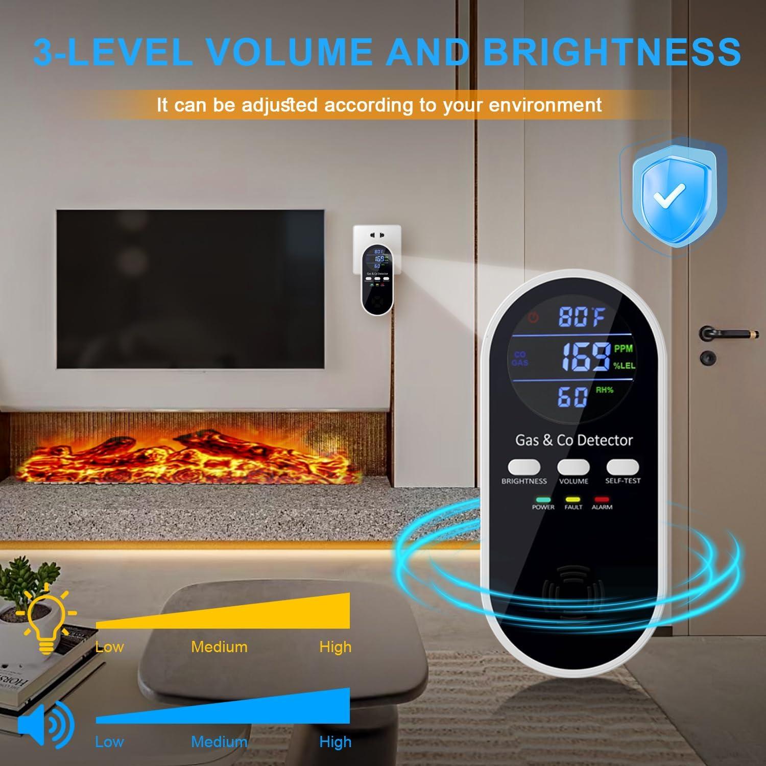 Detector de Monóxido de Carbono y Gas CHENGHEM 4 en 1 Enchufable