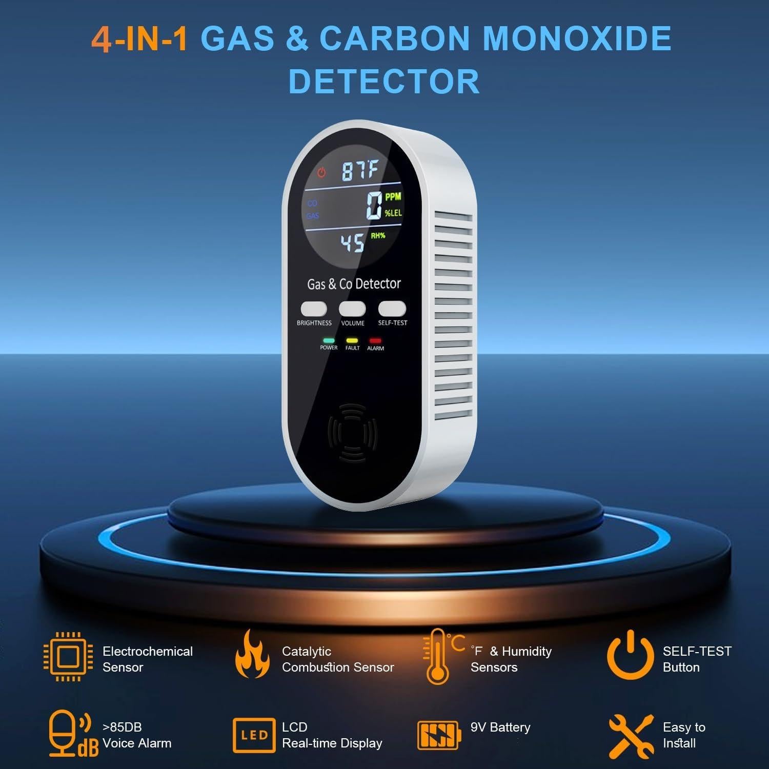 Detector de Monóxido de Carbono y Gas CHENGHEM 4 en 1 Enchufable