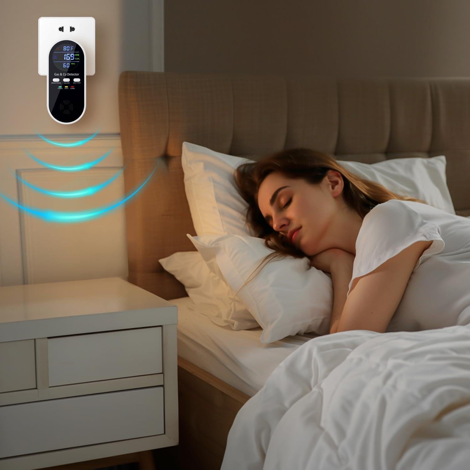 Detector de Monóxido de Carbono y Gas CHENGHEM 4 en 1 Enchufable