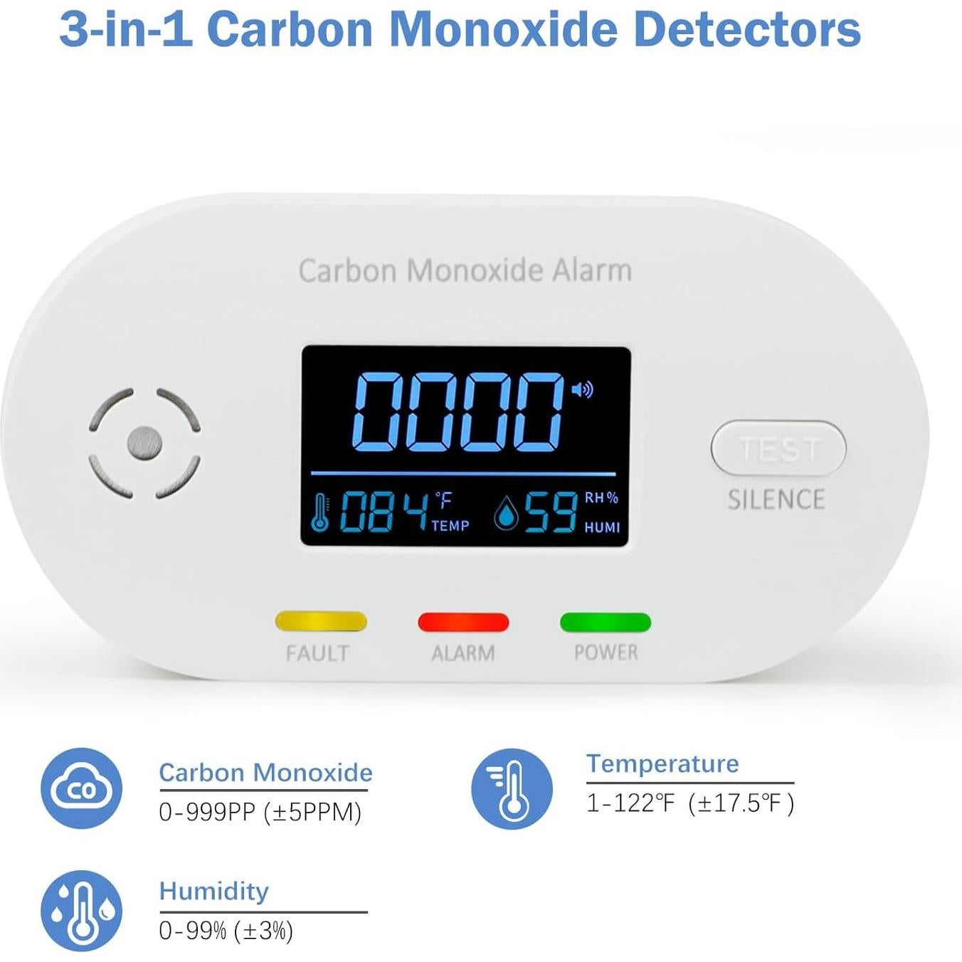 Detector de Monóxido de Carbono BTYEEUYI 3 en 1 con Pantalla LCD