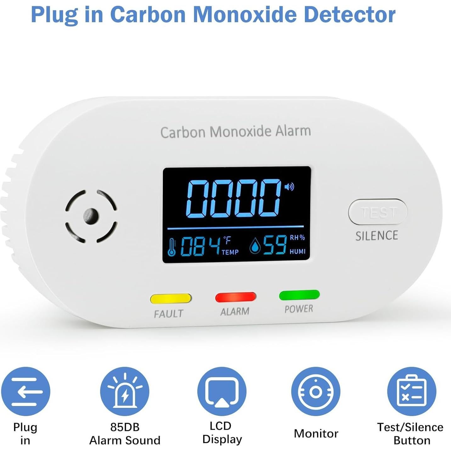Detector de Monóxido de Carbono BTYEEUYI 3 en 1 con Pantalla LCD