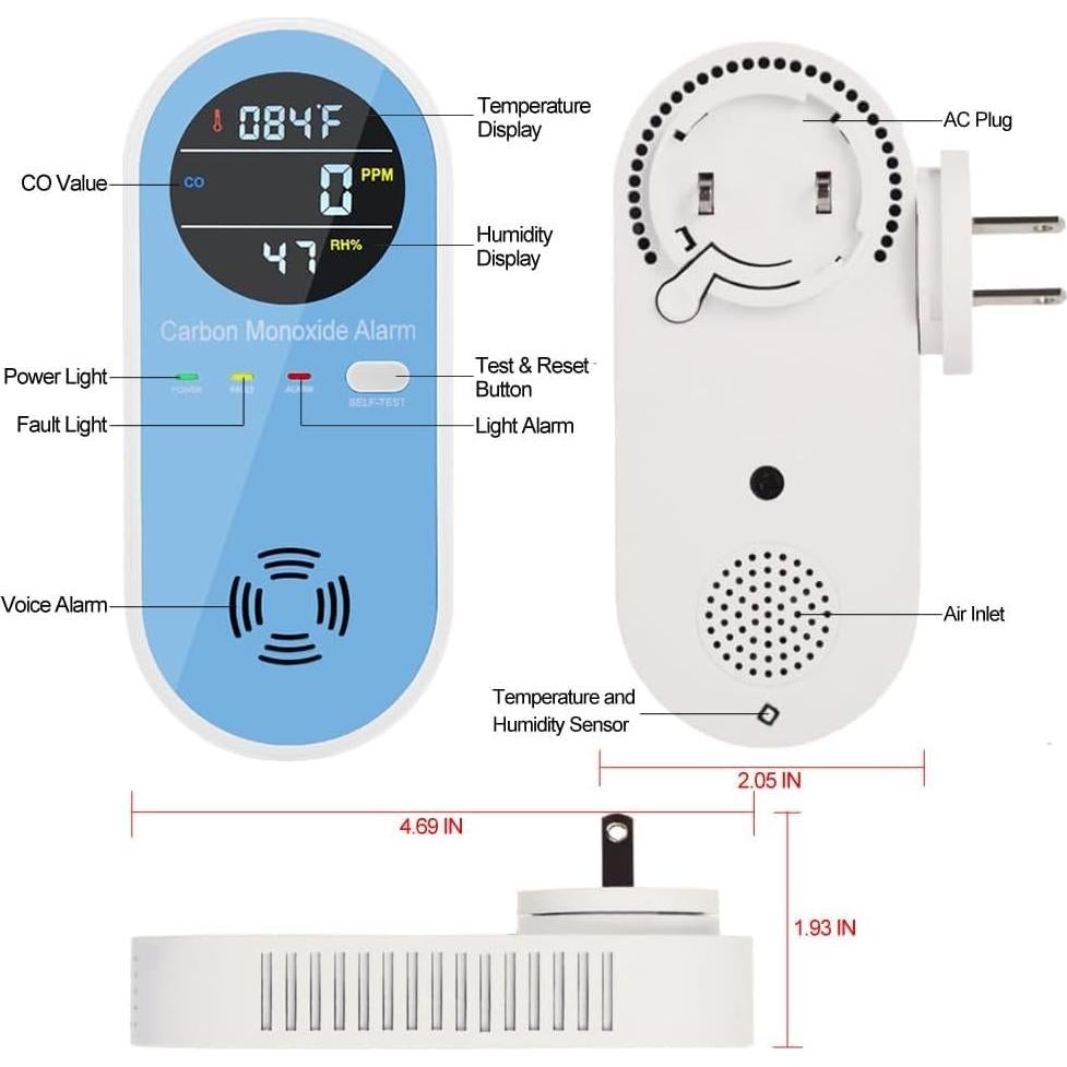 Detector de Monóxido de Carbono Enchufable KH Alert 3 en 1