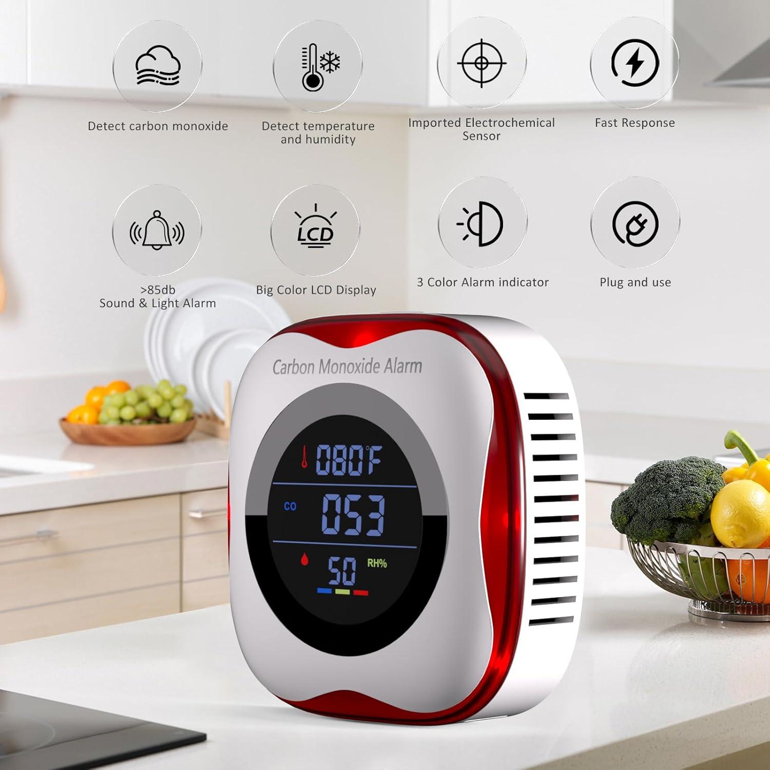 Detector de Monóxido de Carbono TEYUAN 3 en 1 con Pantalla LCD