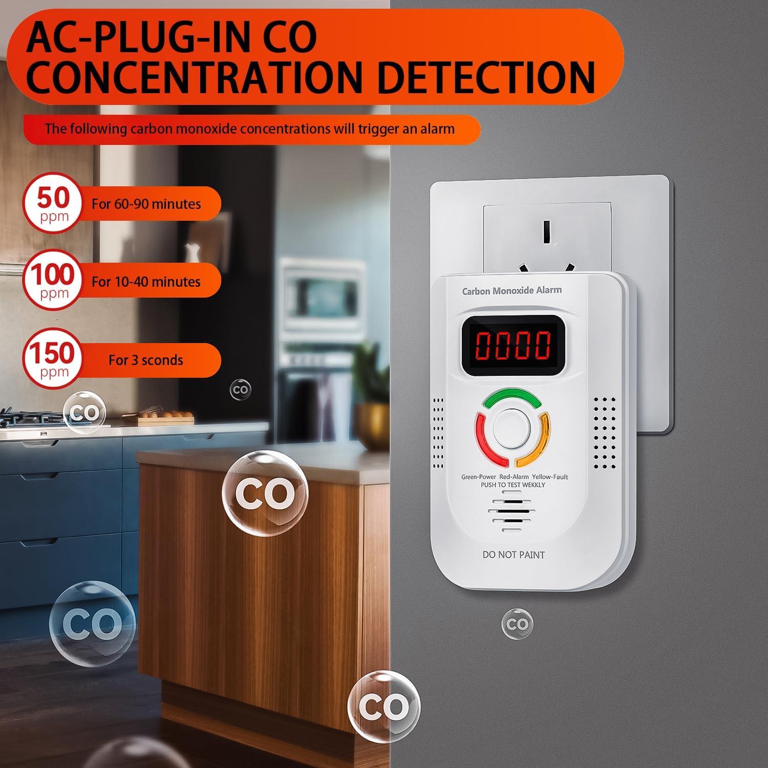 Detector de Monóxido de Carbono Enchufable WOOWME WJ-CO960 con Pantalla LED