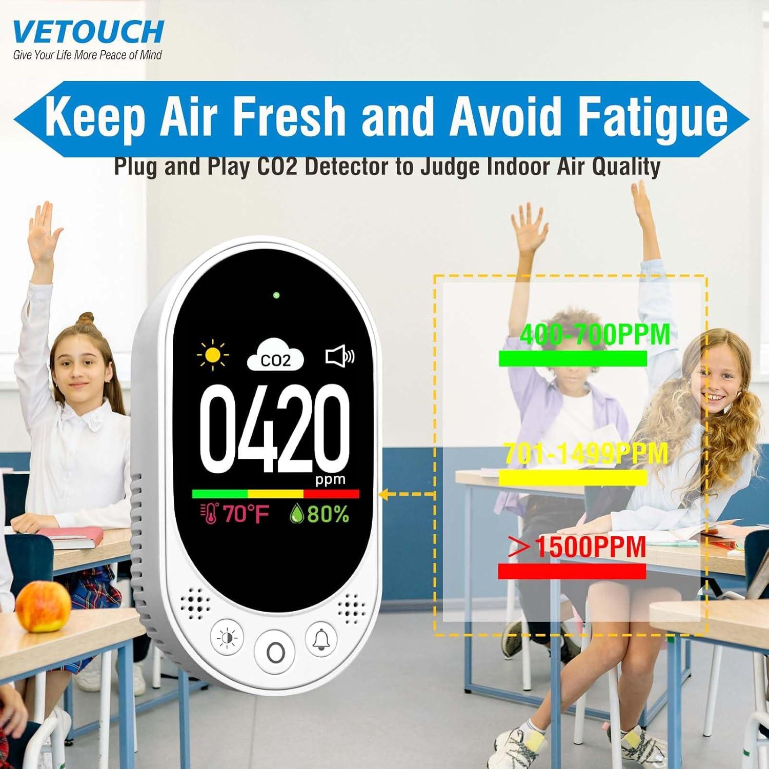 Detector de CO2 VETOUCH 3 en 1 con Alarma y Calibración