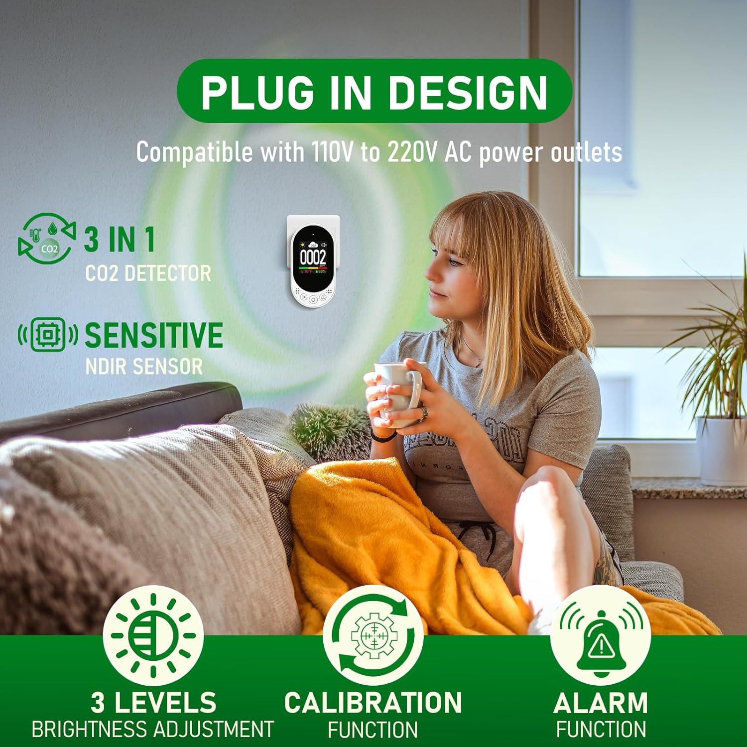 Detector de CO2 LSENLTY 3 en 1 con Alarma y Calibración