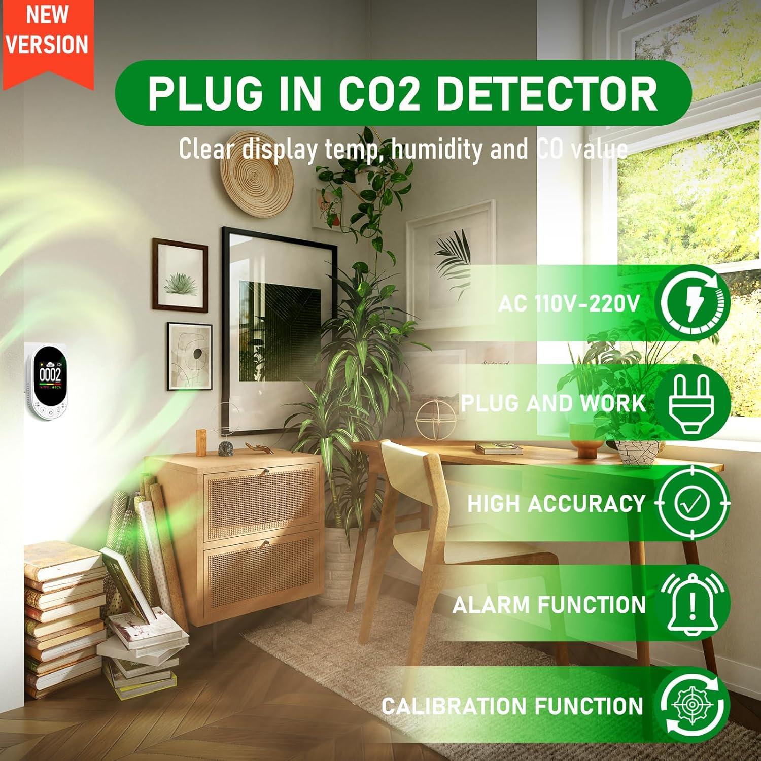 Detector de CO2 LSENLTY 3 en 1 con Alarma y Calibración
