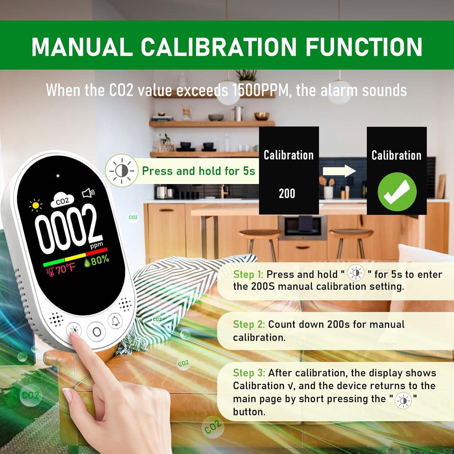 Detector de CO2 LSENLTY 3 en 1 con Alarma y Calibración