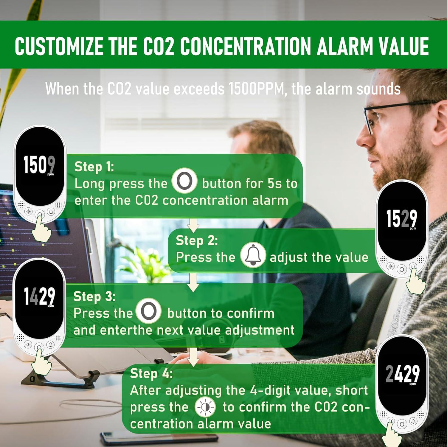 Detector de CO2 LSENLTY 3 en 1 con Alarma y Calibración