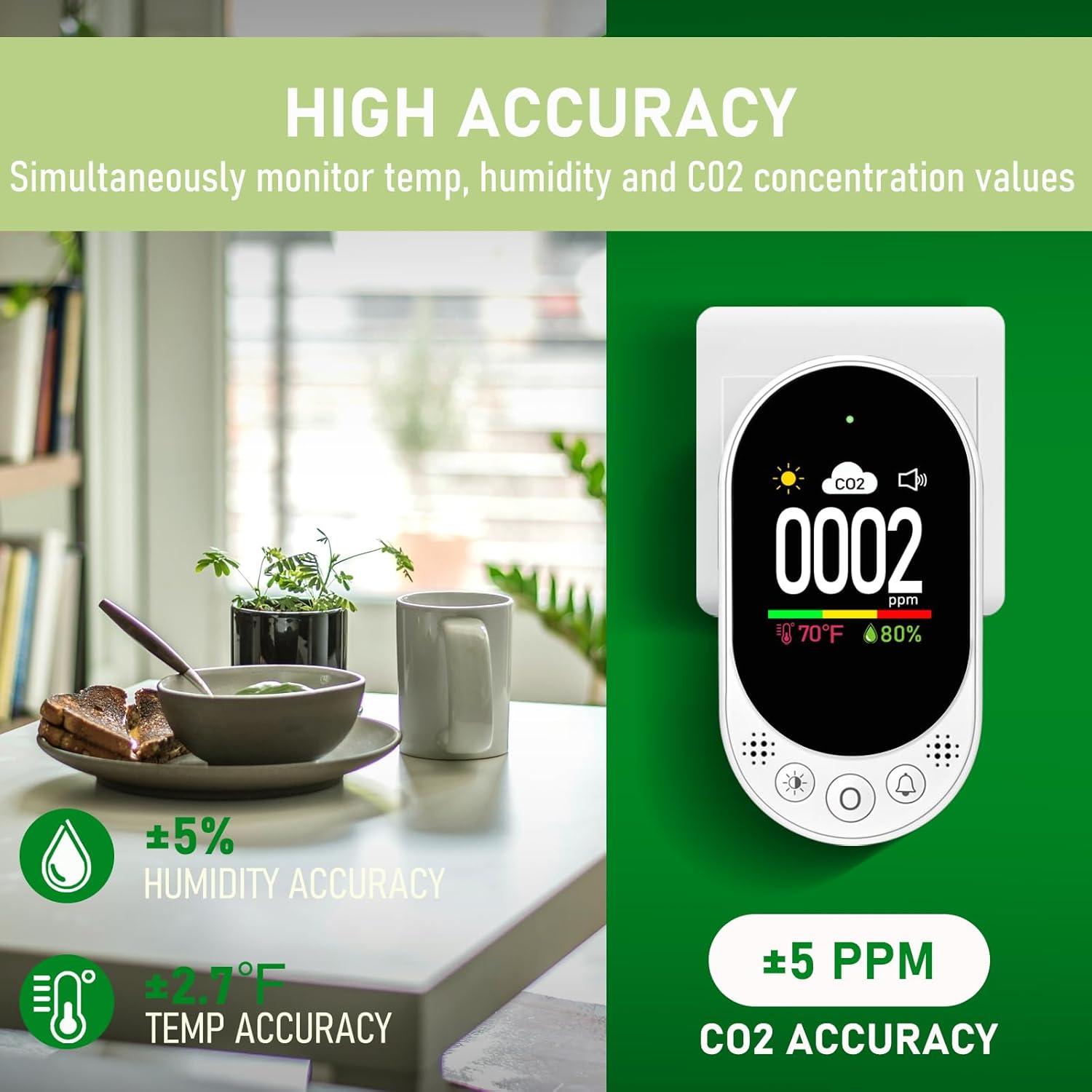 Detector de CO2 LSENLTY 3 en 1 con Alarma y Calibración
