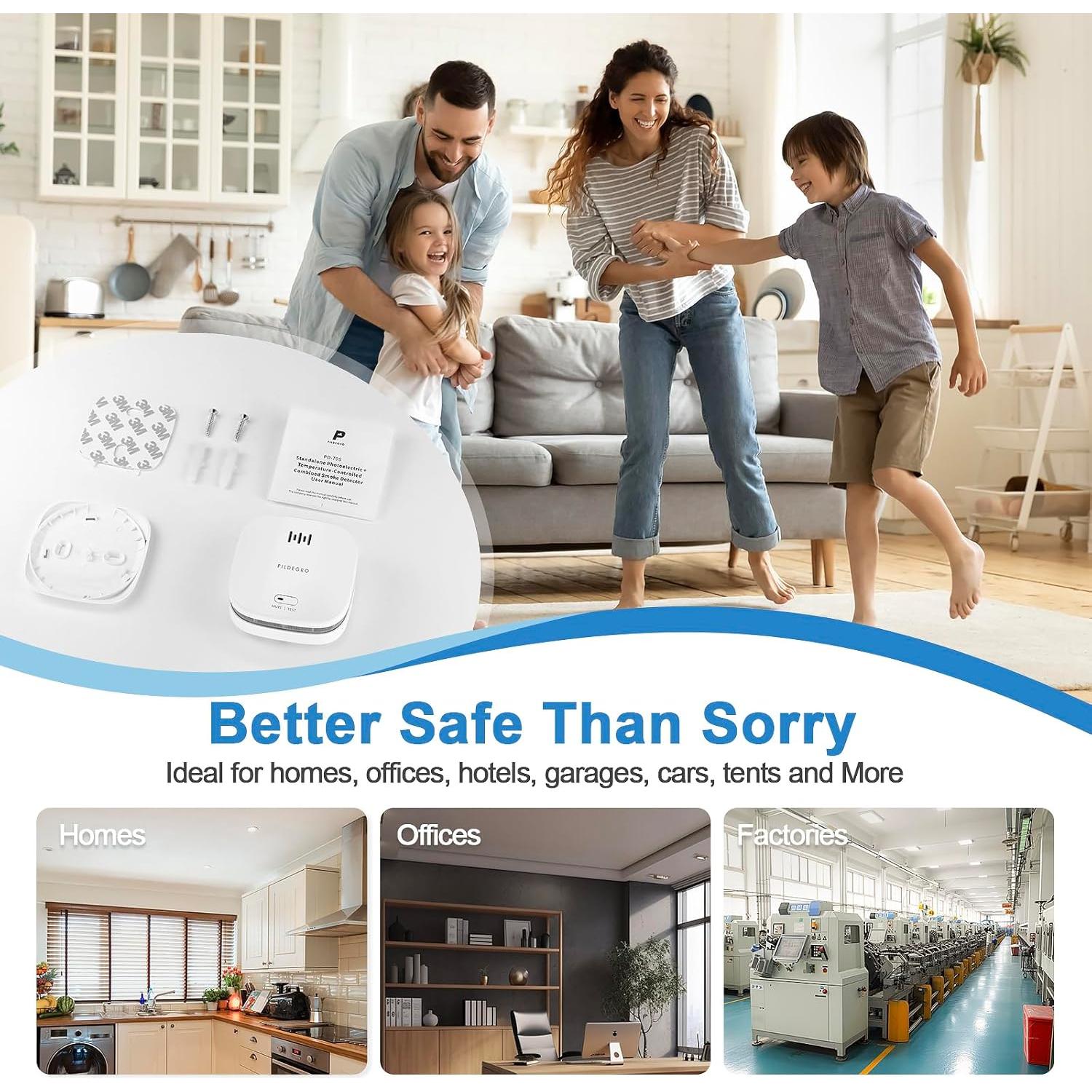 Detector de Humo Pildegro PD-70S con Batería de 10 Años