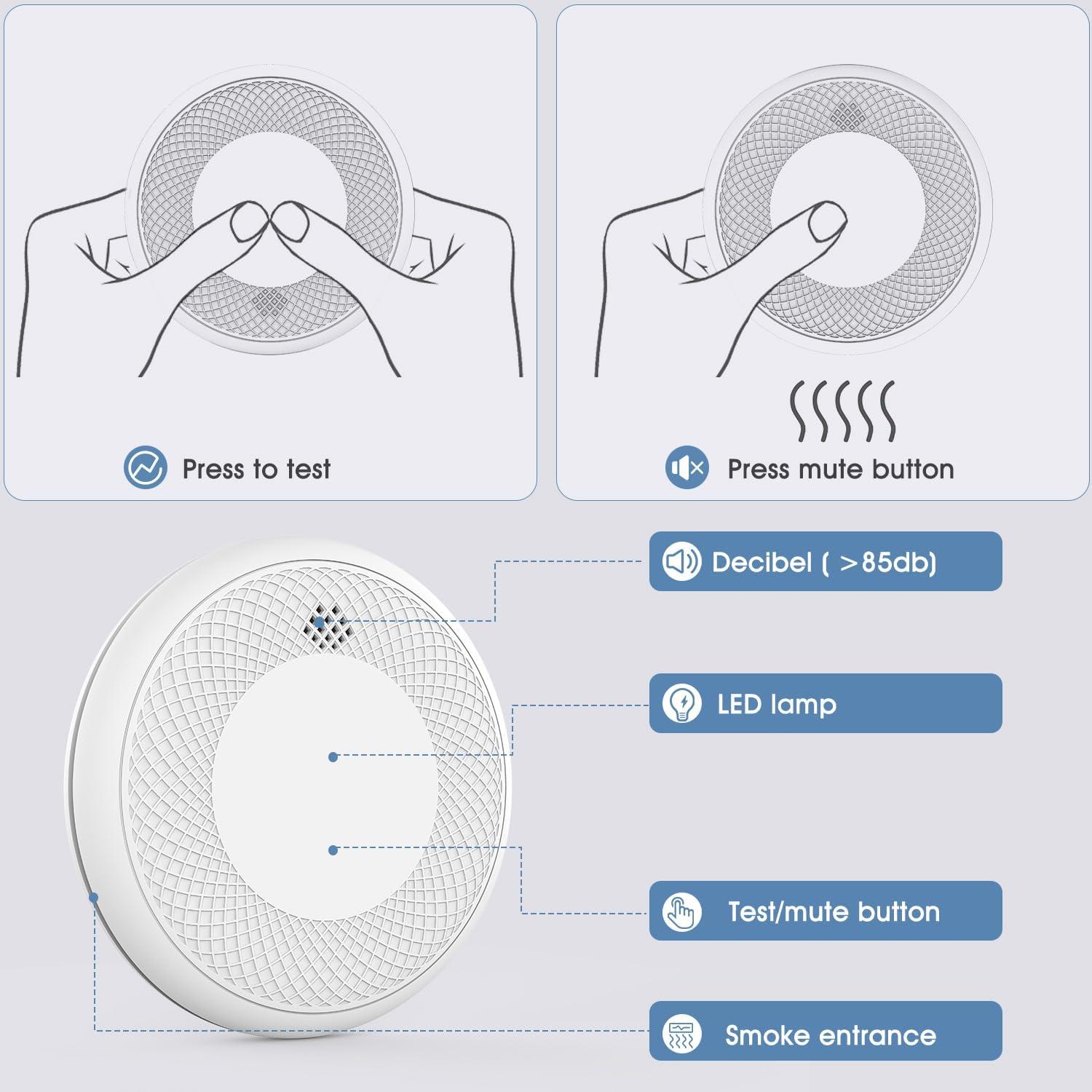 Detector de Humo y CO 2 Runidur CS12, Batería 10 Años, 85 dB