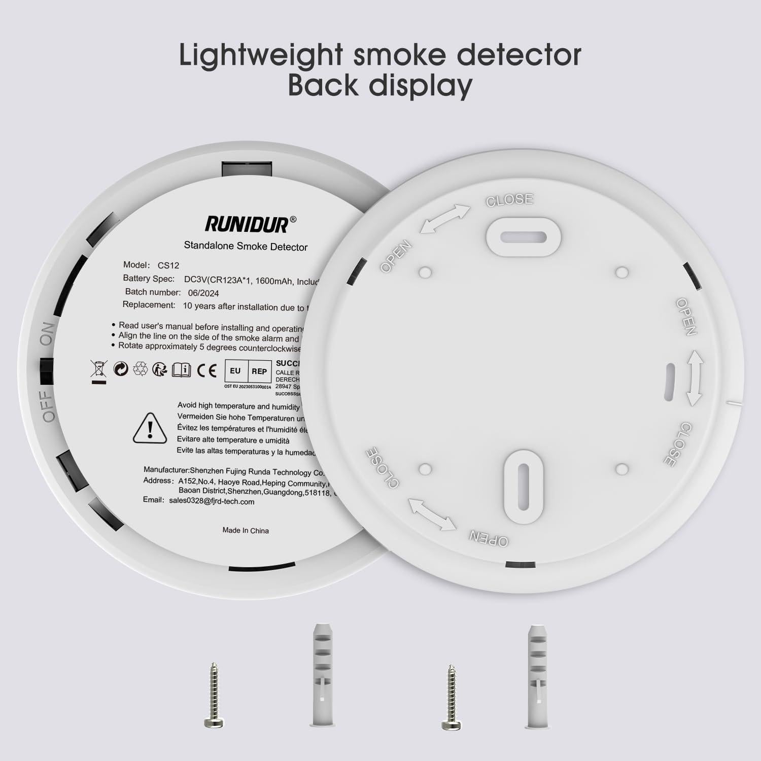 Detector de Humo y CO 2 Runidur CS12, Batería 10 Años, 85 dB