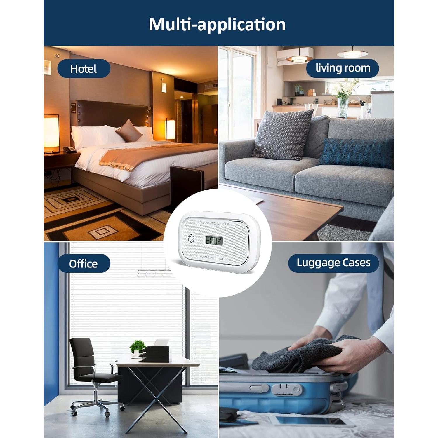Detector de Monóxido de Carbono Ecoey con Pantalla LCD - 2 Paquetes