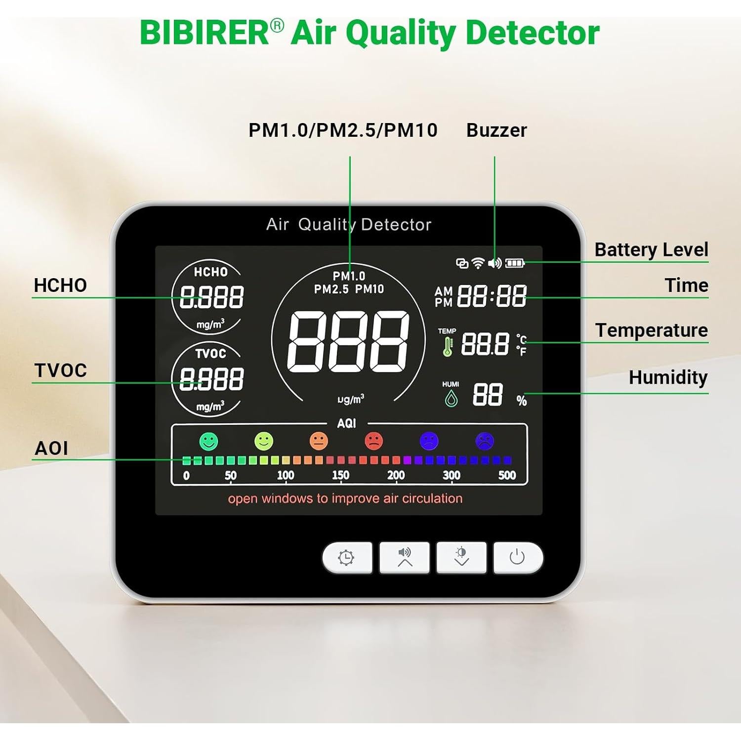Monitor de Calidad del Aire 14 en 1 BIBIRE AK27 con Alarma