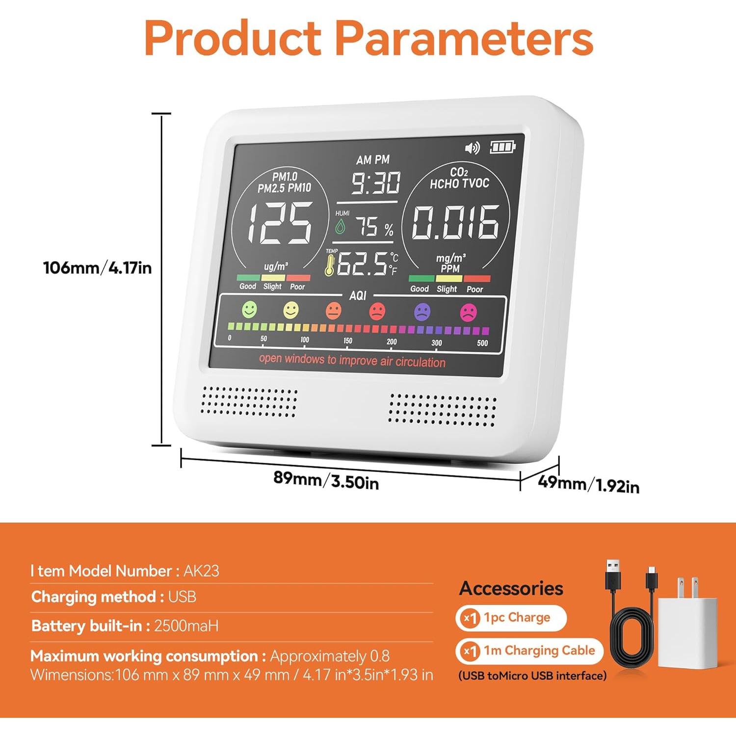 Monitor de Calidad del Aire Interior SpeedBoost AK23 16-en-1