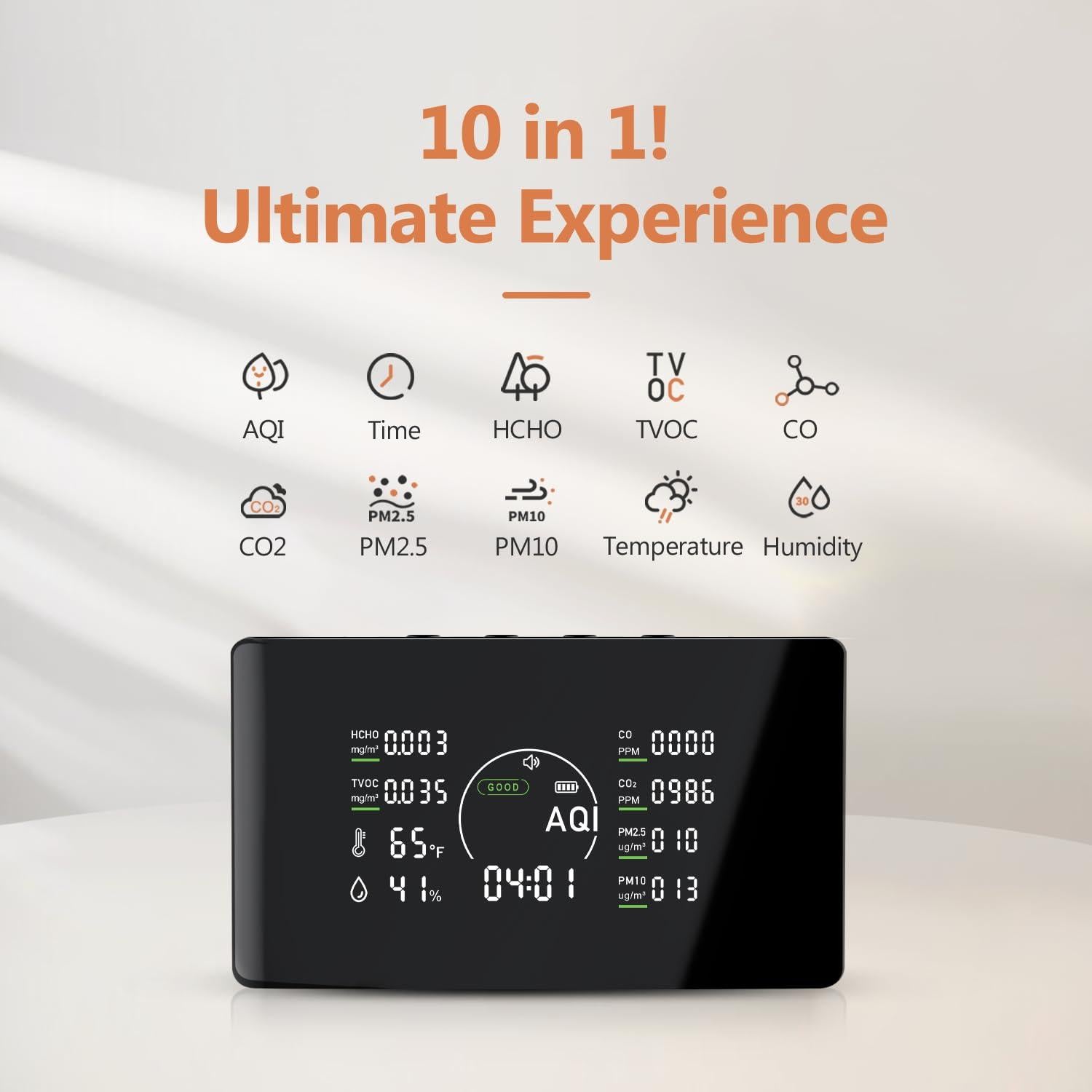 Monitor de Calidad del Aire Qxpztk AIR-08Pro 10 en 1 CO2 PM2.5