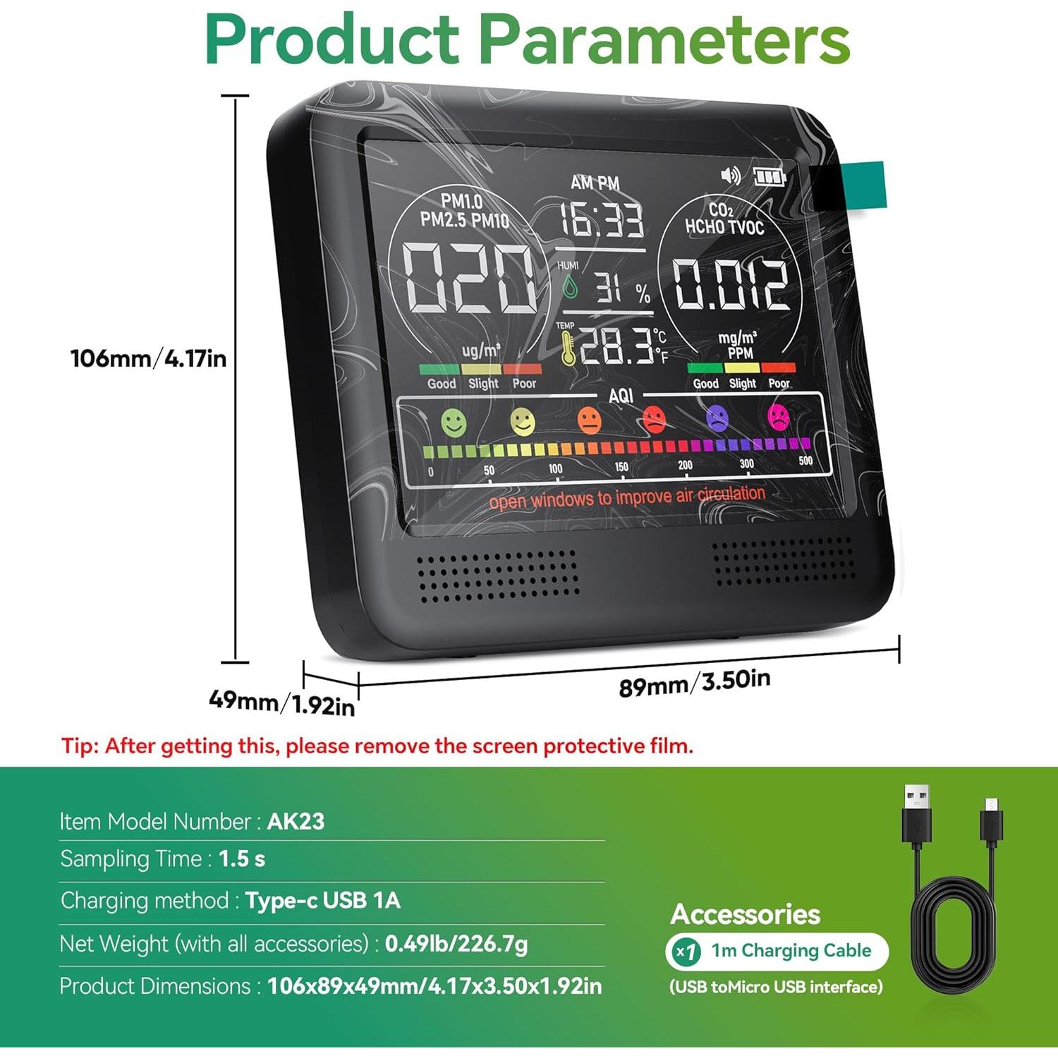 Monitor de Calidad del Aire 16 en 1 Xoopon con Alarma Beep