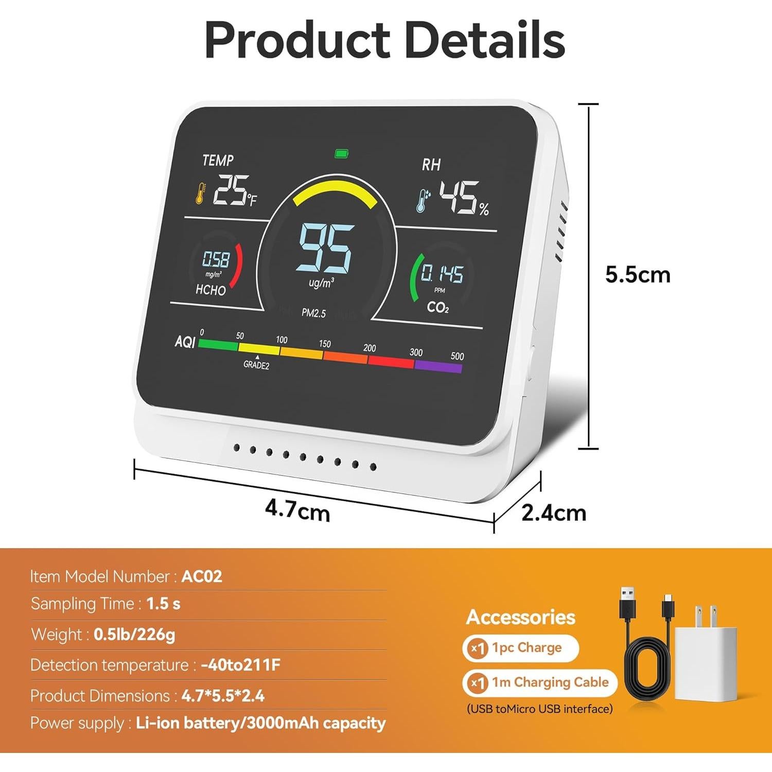 Monitor de Calidad del Aire Xoopon AC02 13 en 1 PM2.5 CO2 Temp