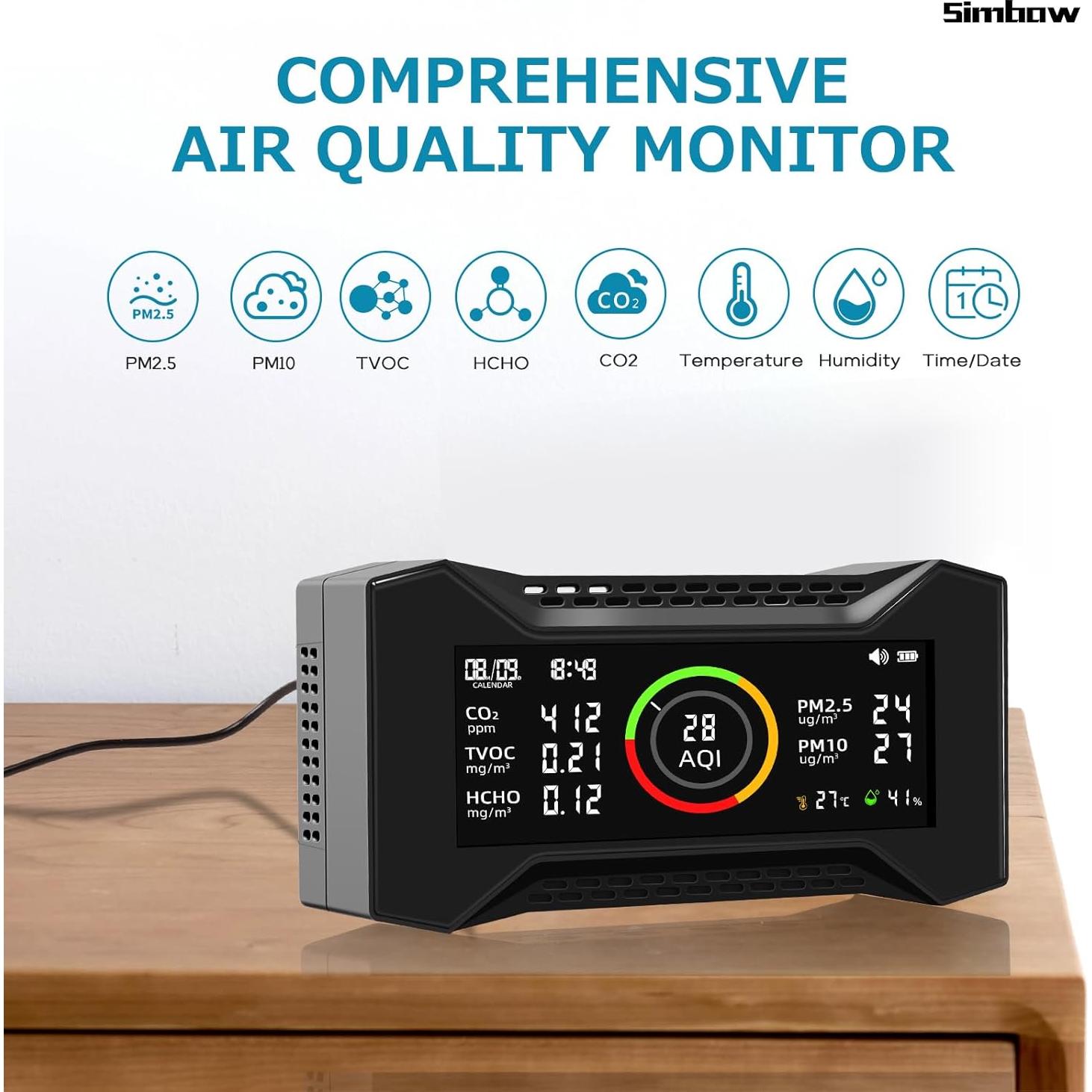 Monitor de Calidad del Aire Simbow CF-20 DL 7-en-1 PM2.5 CO2