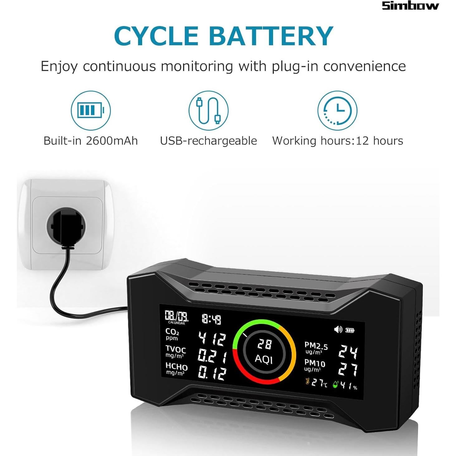 Monitor de Calidad del Aire Simbow CF-20 DL 7-en-1 PM2.5 CO2