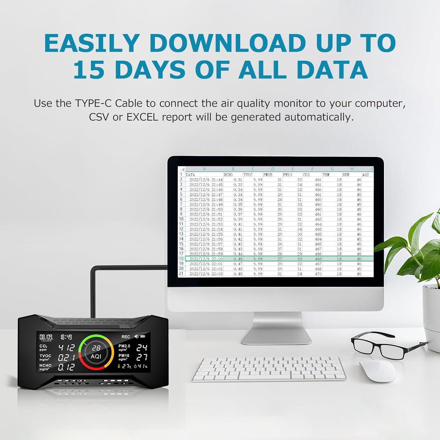 Monitor de Calidad del Aire Simbow CF-20 DL 7-en-1 PM2.5 CO2
