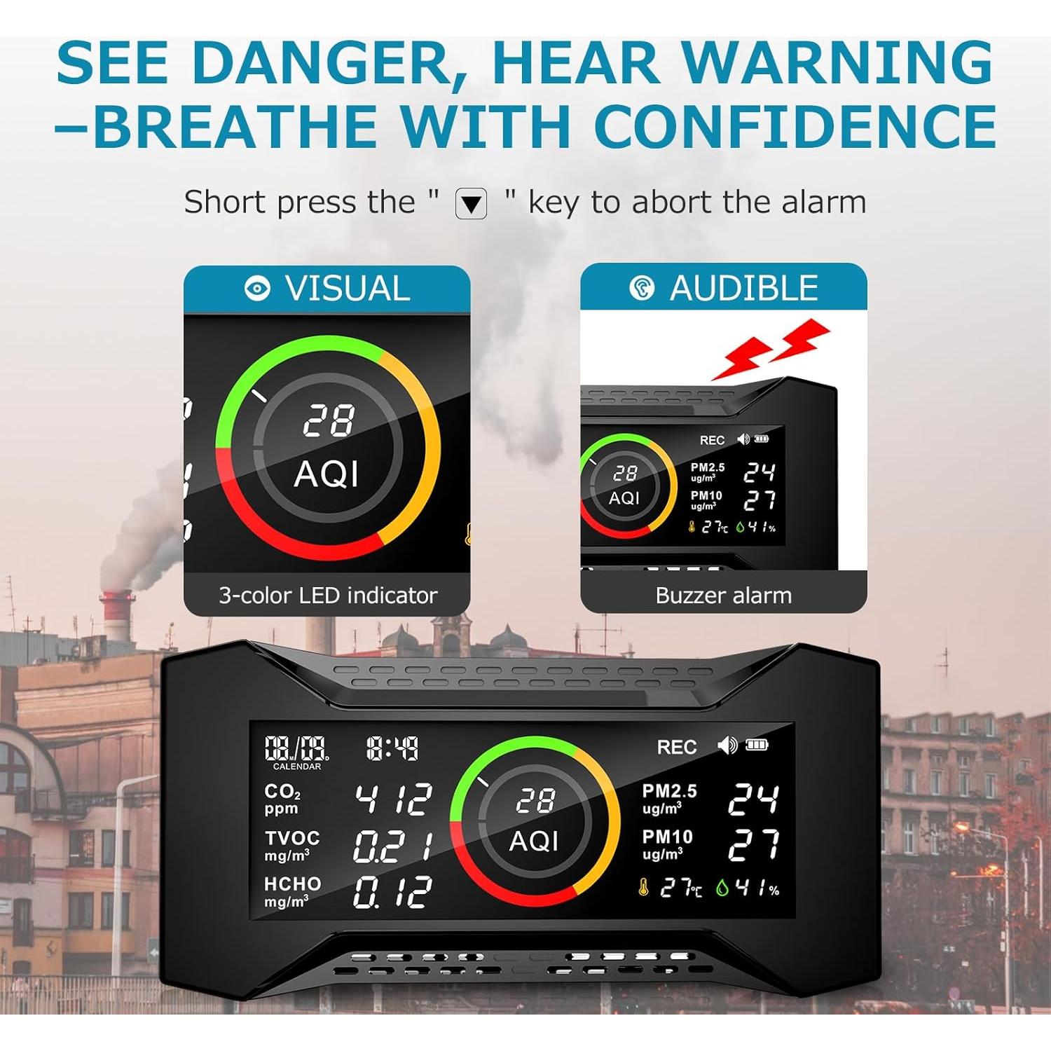 Monitor de Calidad del Aire Simbow CF-20 DL 7-en-1 PM2.5 CO2